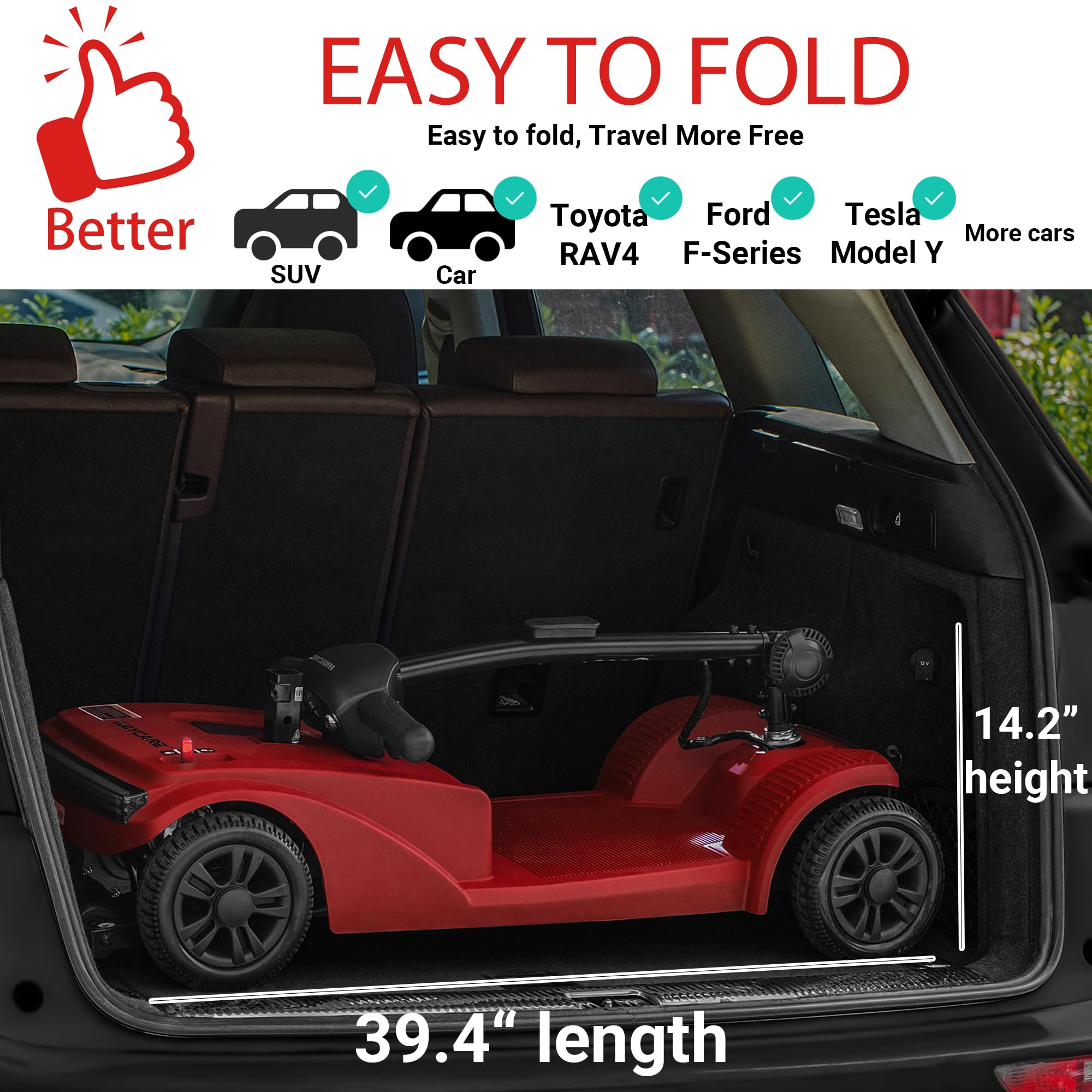 WayCare 15-25 Miles Long Range Mobility Scooter,Weight Capacity 300 LBS+ Powered Mobility Scooters for Seniors, Compact Duty Mobile for Travel with LED Headlight and Detachable Basket(Red)
