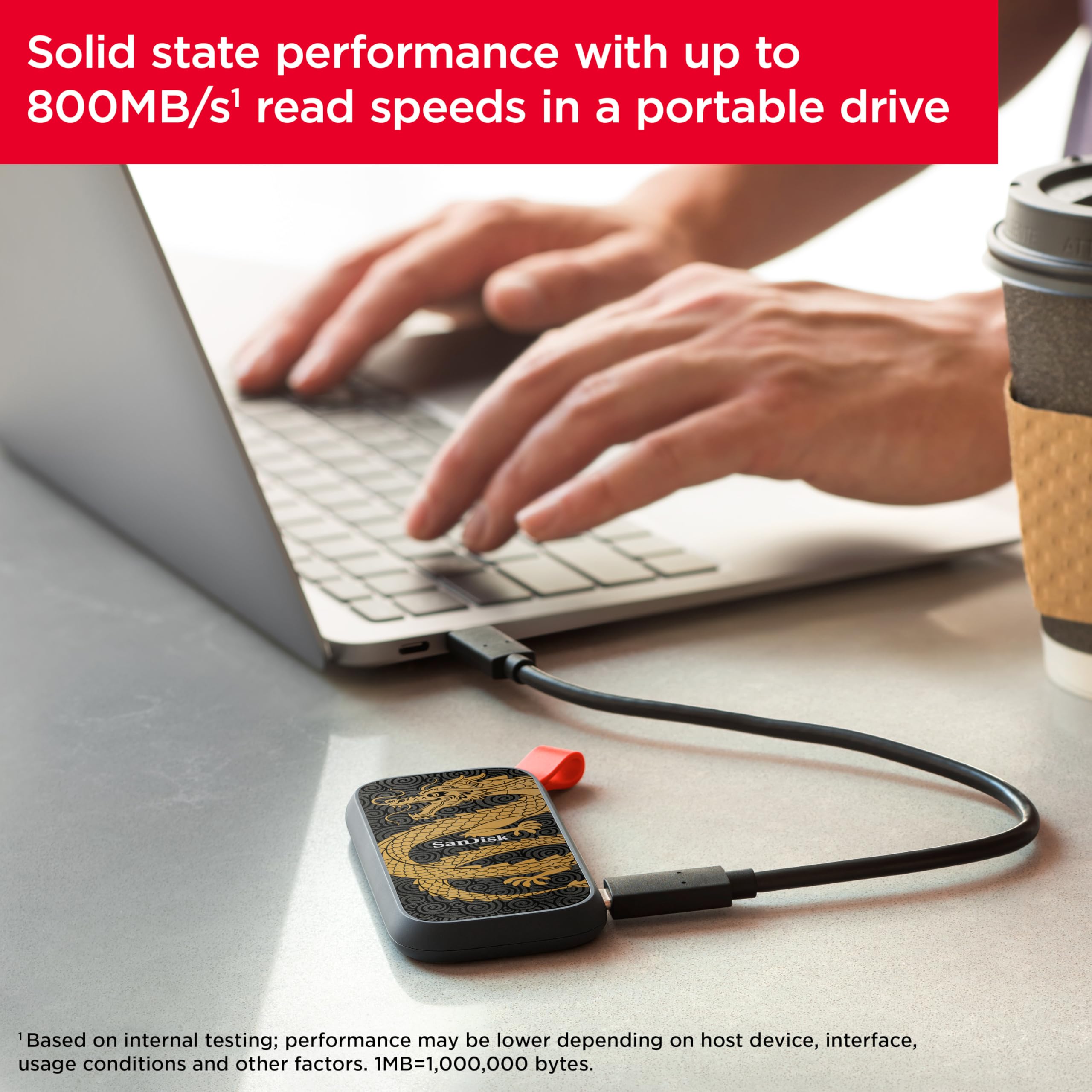 SANDISK 1TB Portable SSD, Dragon Edition - Up to 800MB/s, USB-C, USB 3.2 Gen 2, Updated Firmware - External Solid State Drive - SDSSDE30-1T00-GD25