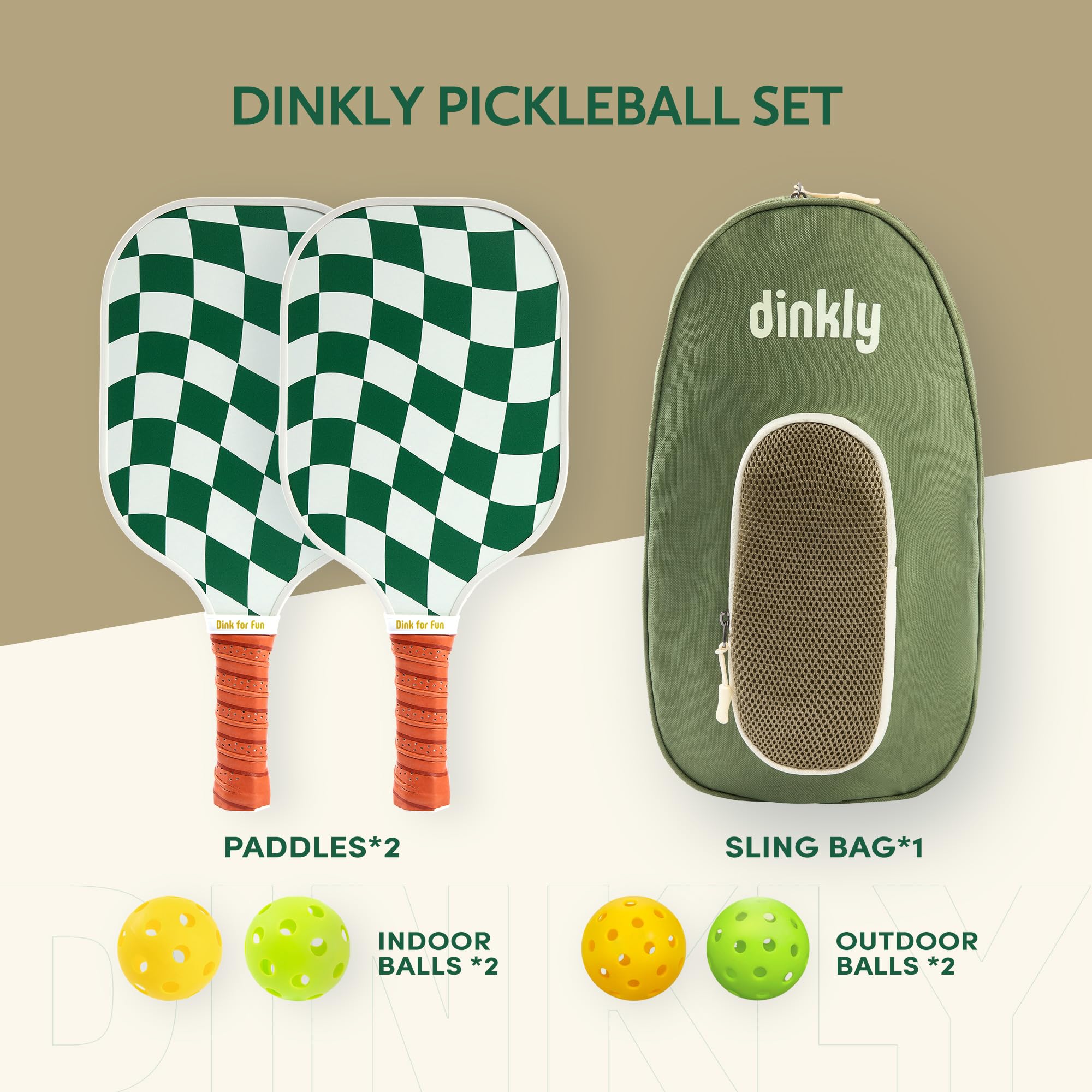 Dinkly Pickleball Paddles Set of 2 - USAPA Approved Graphite Pickleball Racket, 2 Pickleball Rackets, 4 Balls and 1 Portable Carry Bag, Pickle Ball Set for Men Women, Wave Check