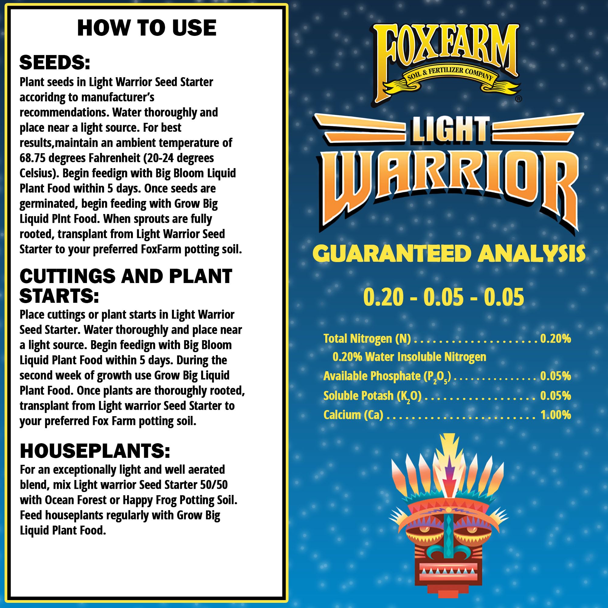 FoxFarm Light Warrior Seed Starter Growing Medium, 1cu ft - Beneficial for Seed Germination and Root Development, Indoor/Outdoor Cultivation - Ideal Nutrition for Plant Seedlings