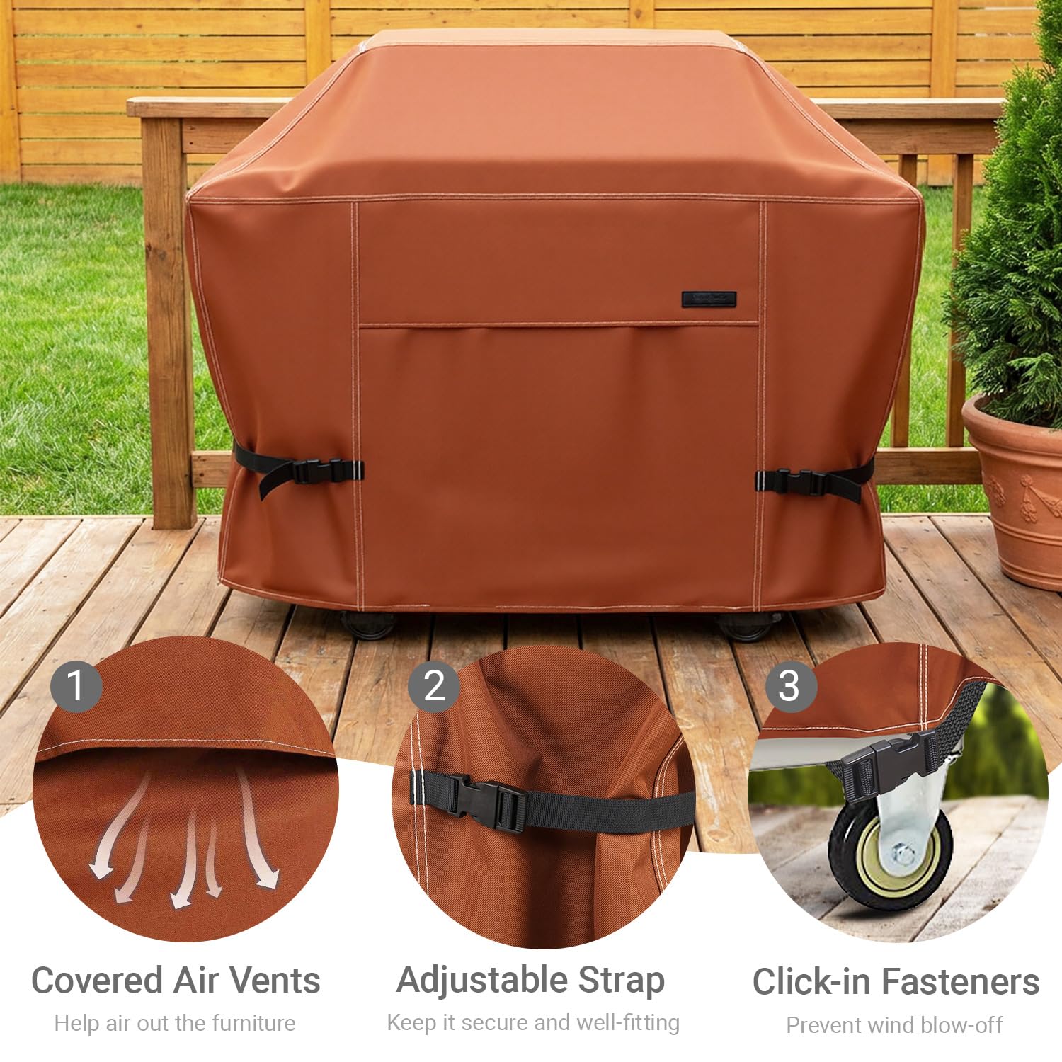 NettyPro BBQ Grill Cover 52 inch Heavy Duty Waterproof Outdoor 2-3 Burners Gas Grill Cover for Outside Weber, Char-Broil, Brinkmann, Nexgrill Barbecue, Brown