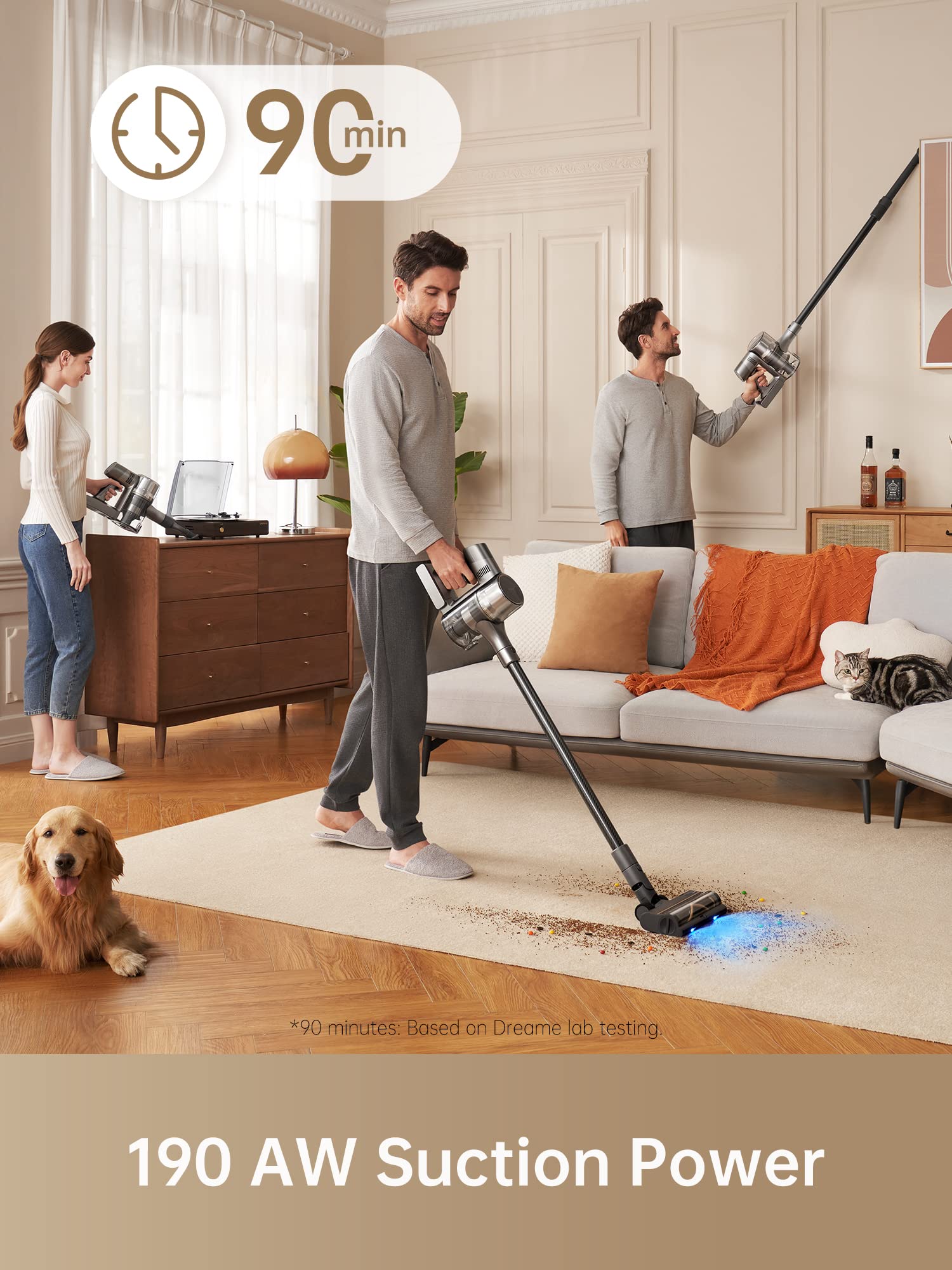 dreame R20 Cordless Vacuum Cleaner with Dual Brush Head, Smart Stick Handheld Vacuum Cleaner for Home, Powerful Rechargeable Vacuum Cleaner, 90 Mins Max Runtime, Perfect for Hard Floor Carpet Pet Hair
