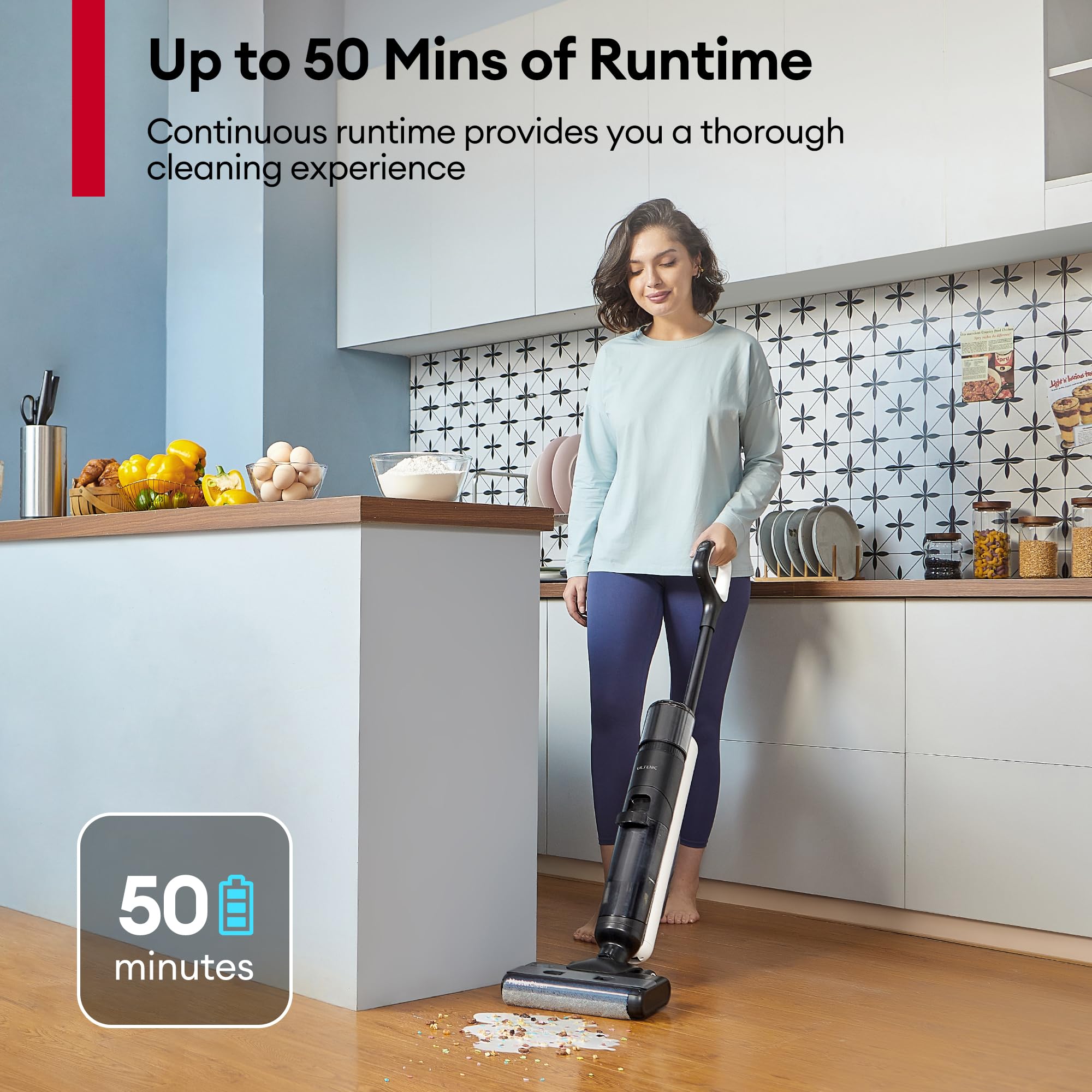 Ultenic Cordless Vacuum Mop All in One Combo, Wet Dry Vacuum Cleaner with Self-Cleaning, Long Runtime, Smart Mess Detection, LCD Display, Great for Hard Floors and Sticky Messes, AC1 Elite