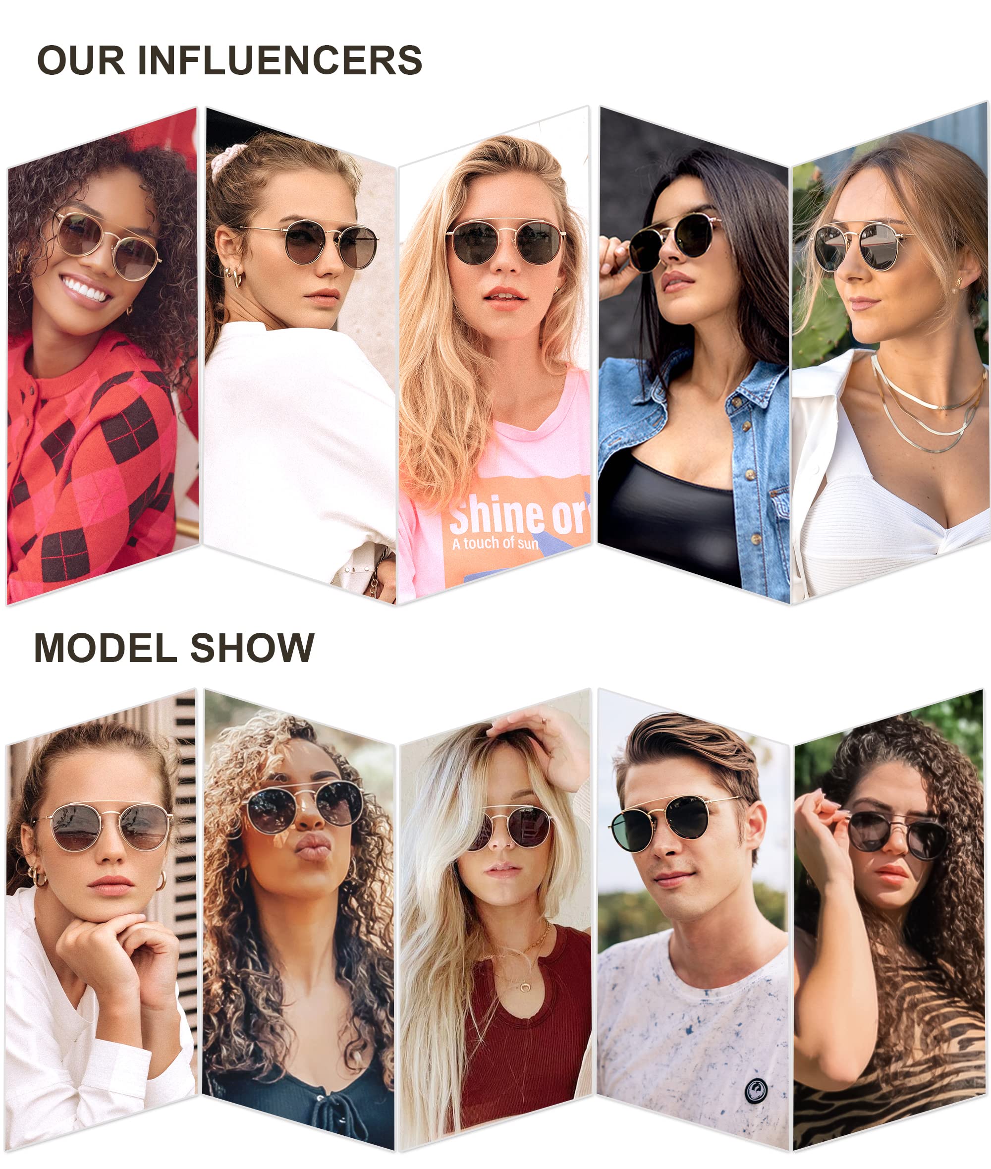 SOJOS Retro Vintage Round Polarized Sunglasses for Women Men Small Double Bridge Circle Sunnies SJ1104, Gold/Brown