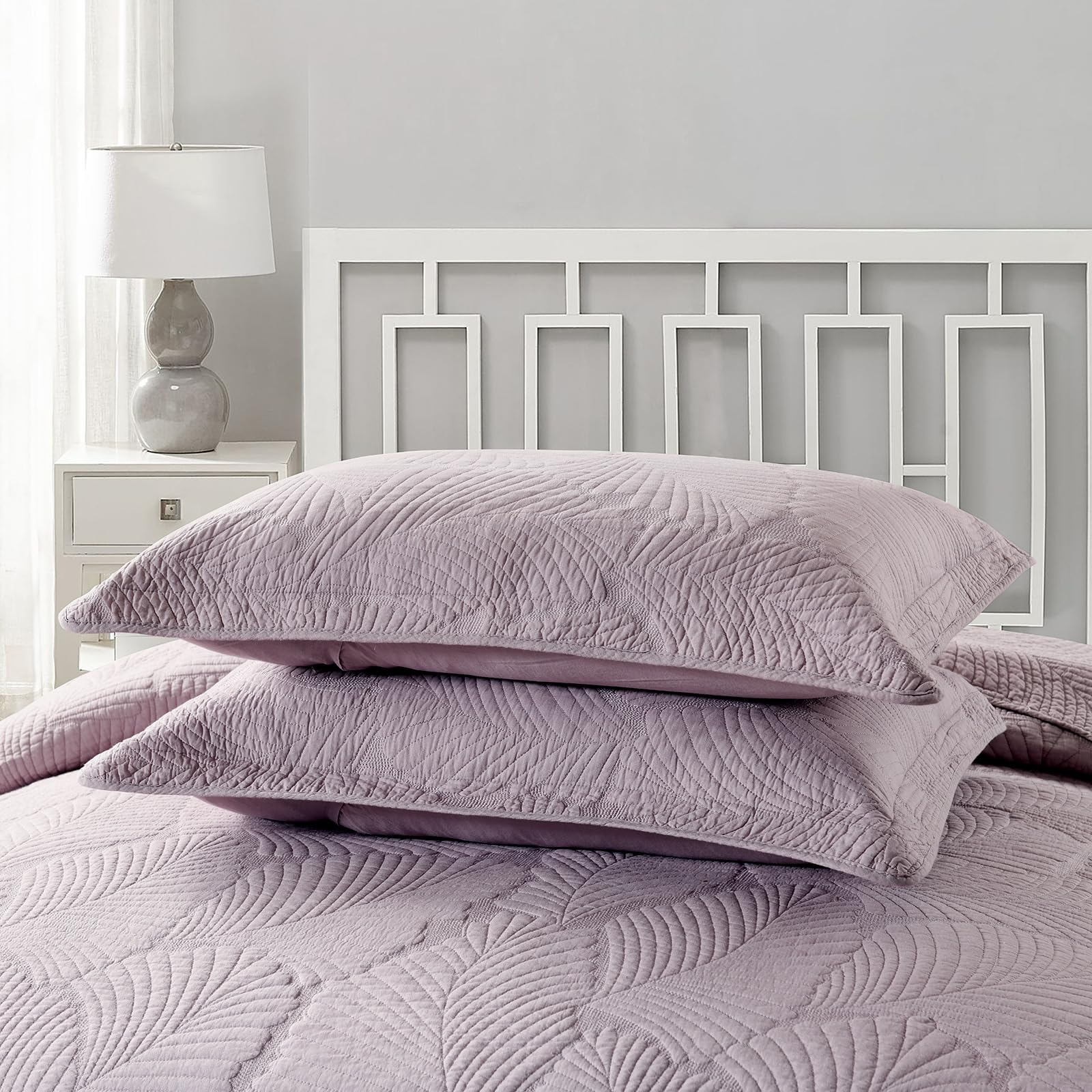 mixinni Purple Tropical Palm Tree King Size Quilt Set Soft Cotton Bedspread Coverlet Bed Cover,3-Piece Quilt Set Quilted Bedding Lightweight Coverlet Set -King Size