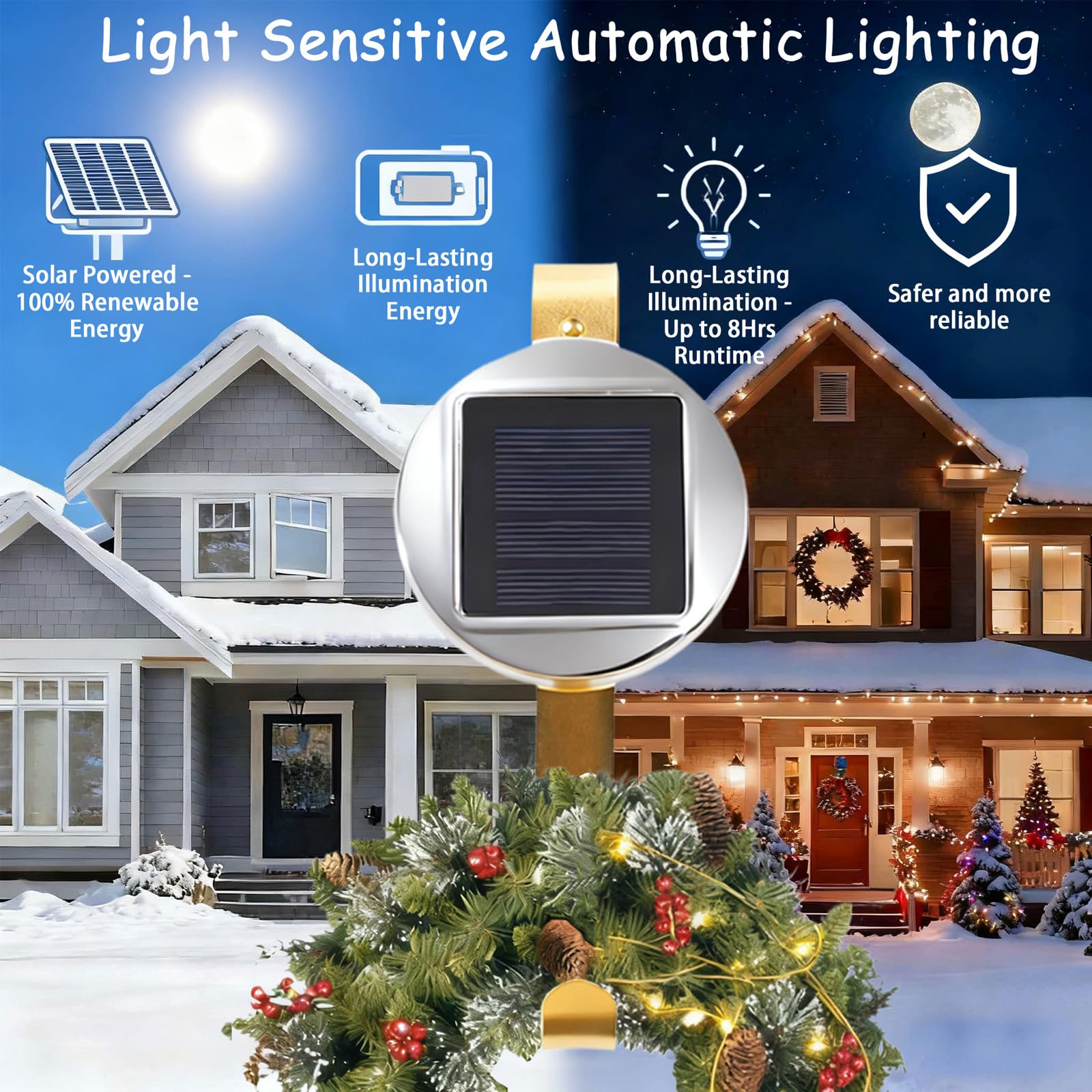 AMOEJOV Solar Valentine Wreath Hangers for Front Door with LED Lights, Compatible with Lighted Wreaths,Valentines Day Decorations. Large Suction Cup Metal Hook for Glass Window Outdoor Porch