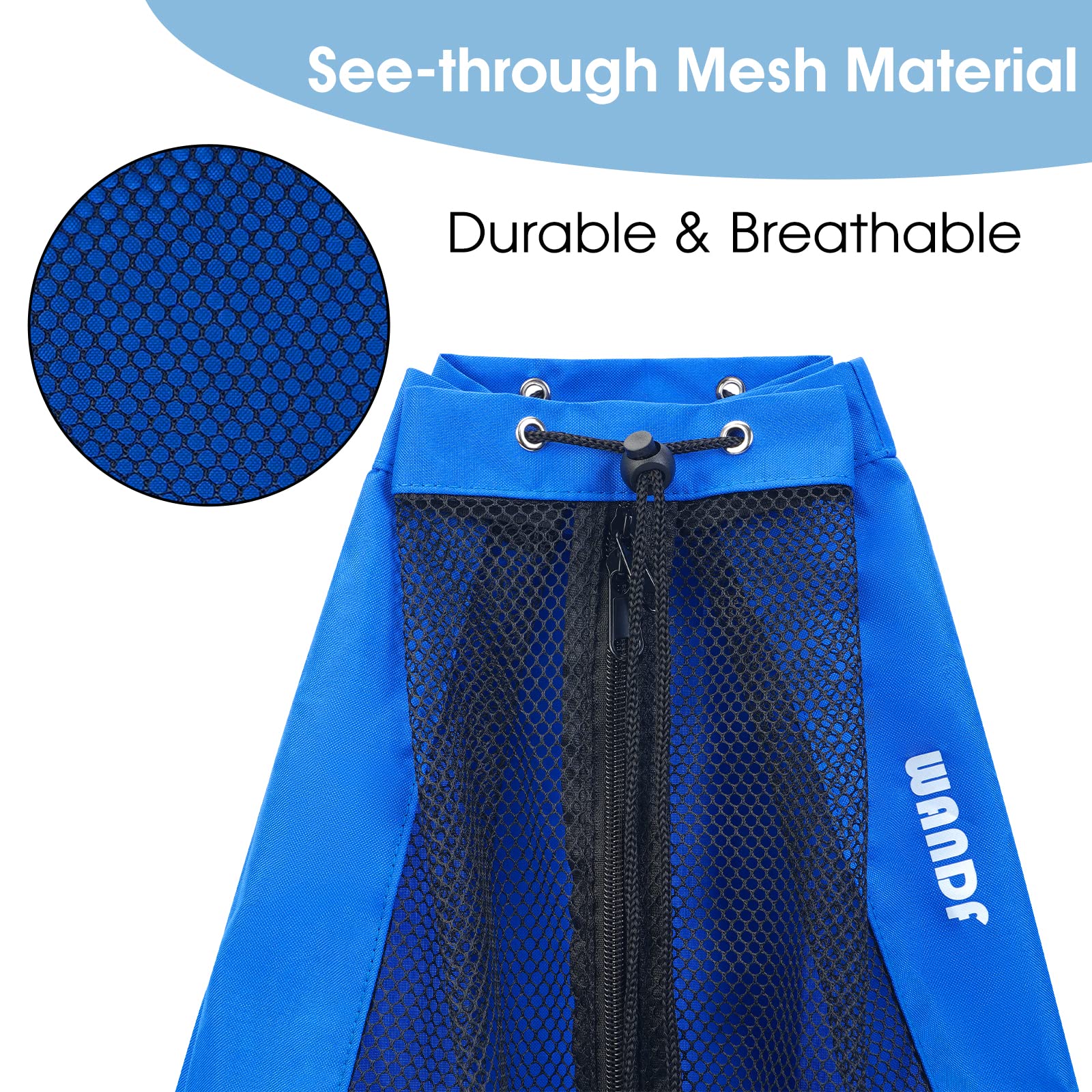 WANDF Swim Bag Mesh Drawstring Backpack Beach Backpack for Swimming, Gym, and Workout Gear(Navy blue.)