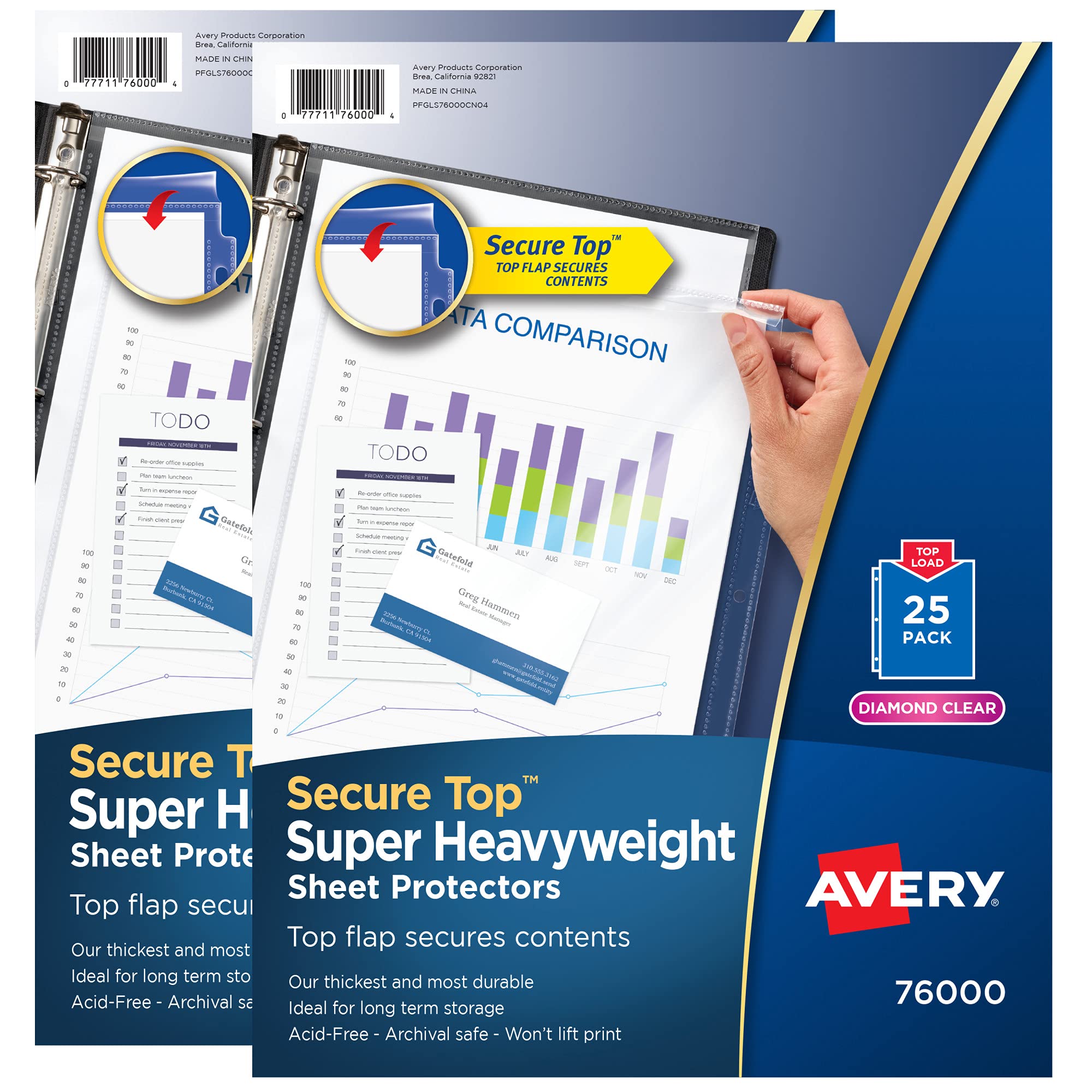 Avery Diamond Clear Secure Top Sheet Protectors, Super Heavyweight, 2-Pack, 50 Page Protectors (86009)