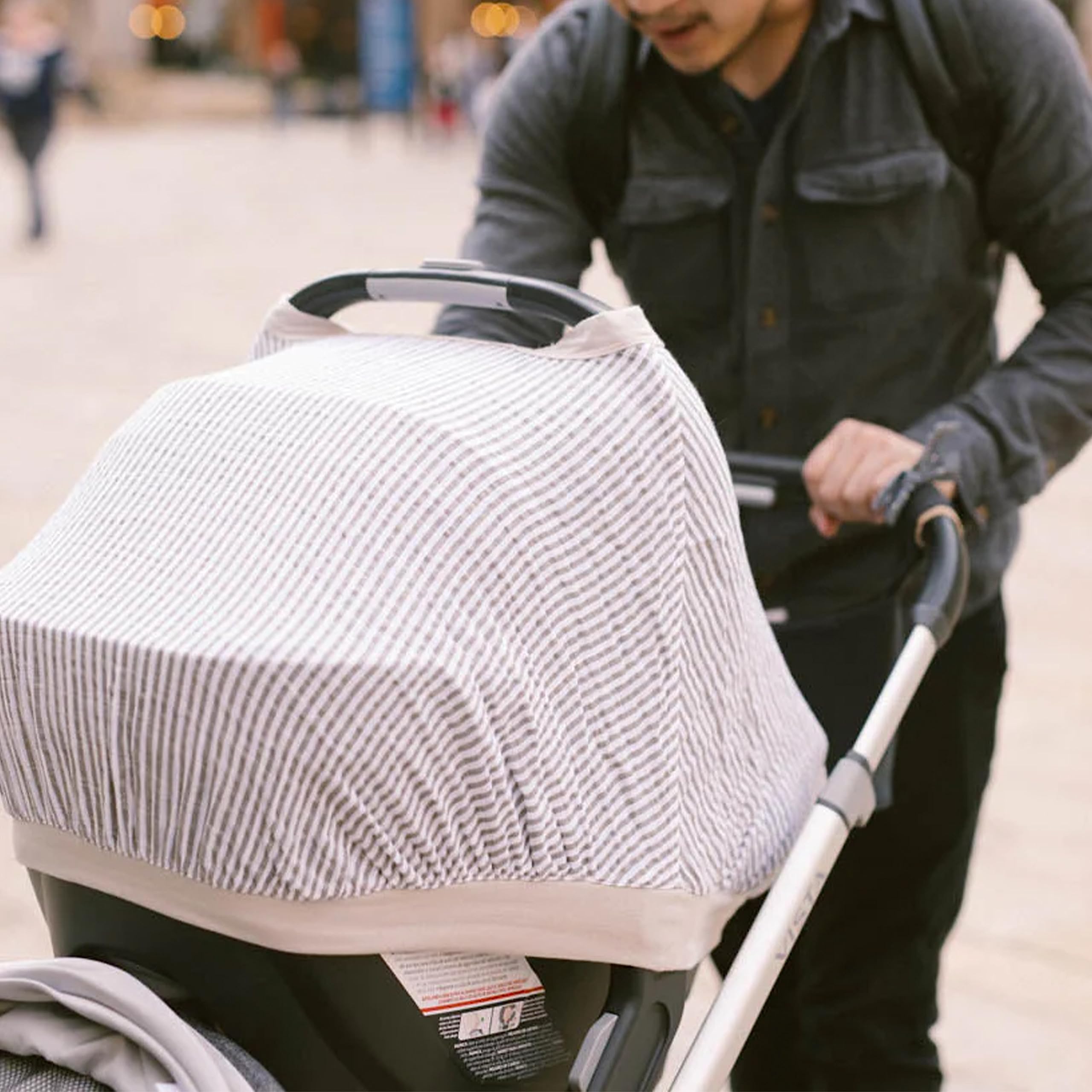 Little Unicorn 100% Cotton Muslin Car Seat Canopy | Super Soft Lightweight Cover with Window | Breathable | Magnetic Closure | Baby and Infant | Machine Washable | Shower Gift (Grey Stripe)