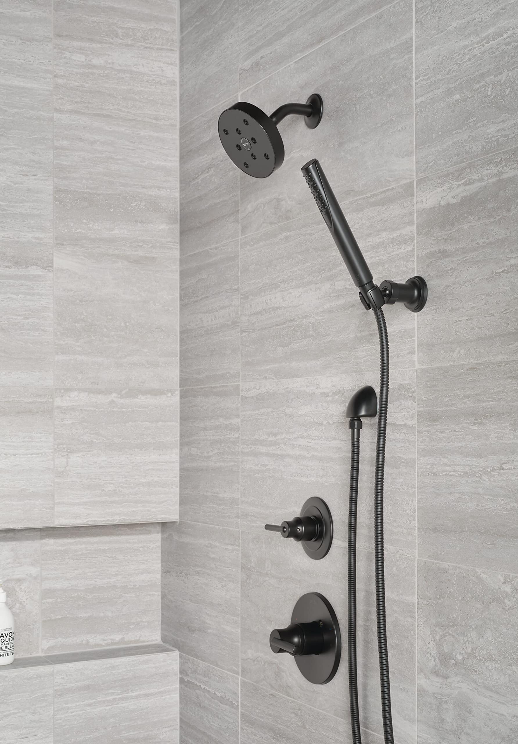 Delta Faucet Trinsic 3-Setting Matte Black Shower System Including Black Shower Head, Handheld Shower Handle, Shower Diverter and Shower Valve/Trim Kit, Matte Black