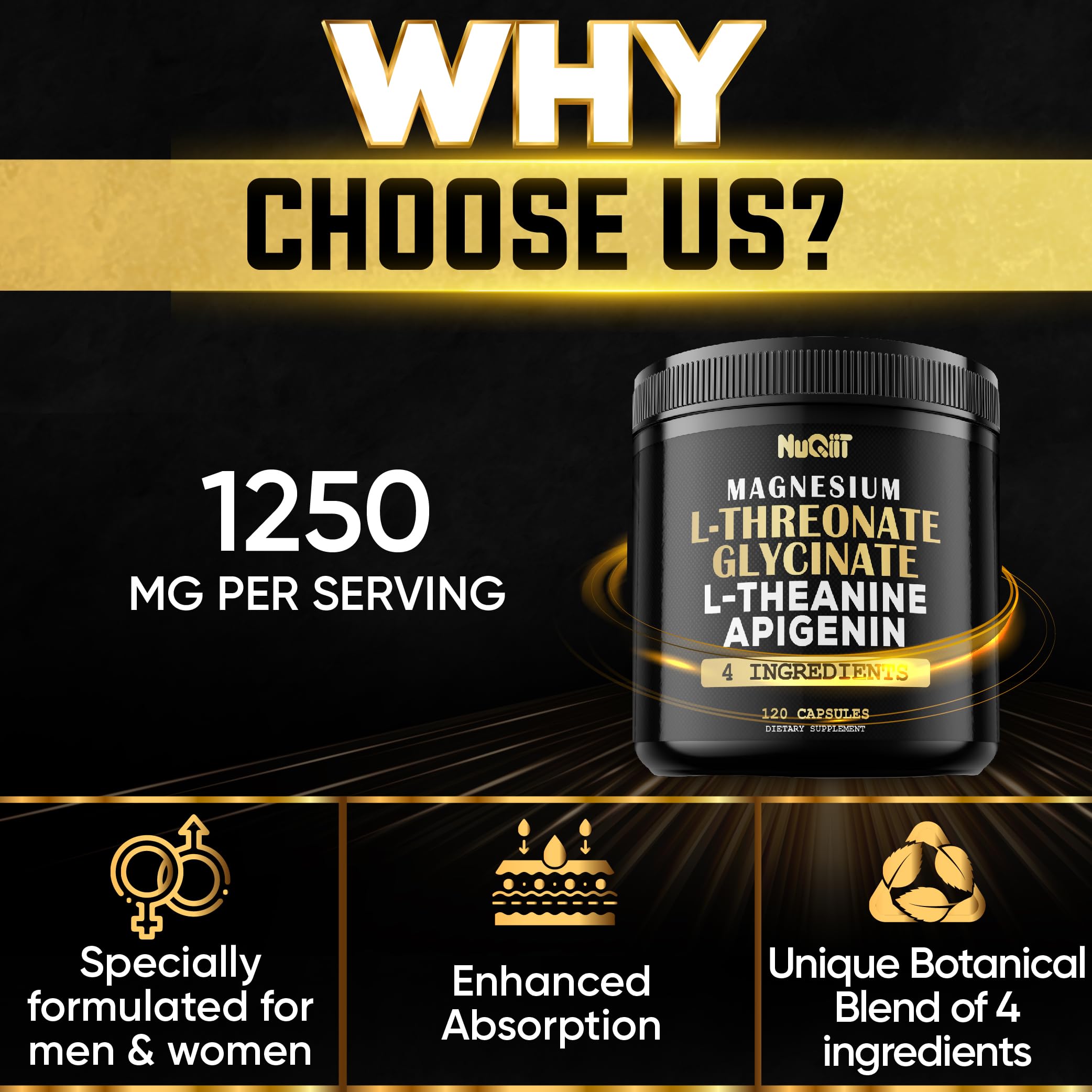 Magnesium L-Threonate Capsules 500mg Magnesium Glycinate 500mg & More Supplement - 120 Capsules - Impressive Benefits for Support Positive Mood, Muscle Growth, Immune System, Brain Health & Focus