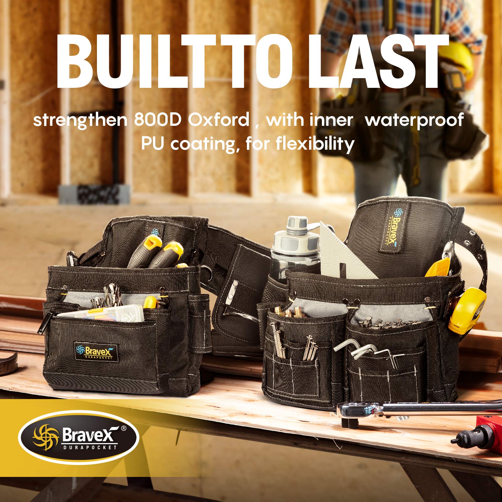 MegaFlint Tool Belt Suspenders Tool Vest Ultra Anti-Wear Tool Belt 20-Pocket Pro Framer's Combo Apron Tool Belt and Yoke-style Suspenders-1200D for Men