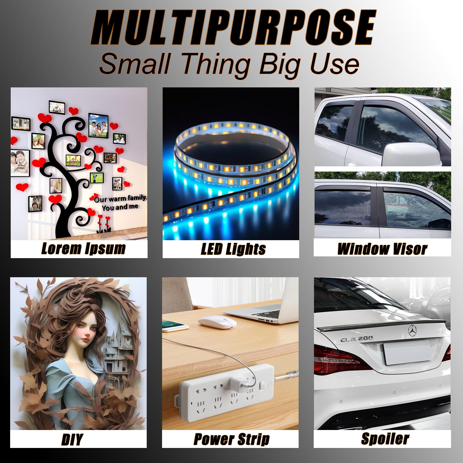 PHIXBEAR 0.2in Double Sided Tape Made of 3M, Double Sided Tape Heavy Duty, Thickening, No Damage, Textured Surfaces Friendly, for LED Strips, Car Decoration, Rain Visor, Spoiler, Walls, and Posters