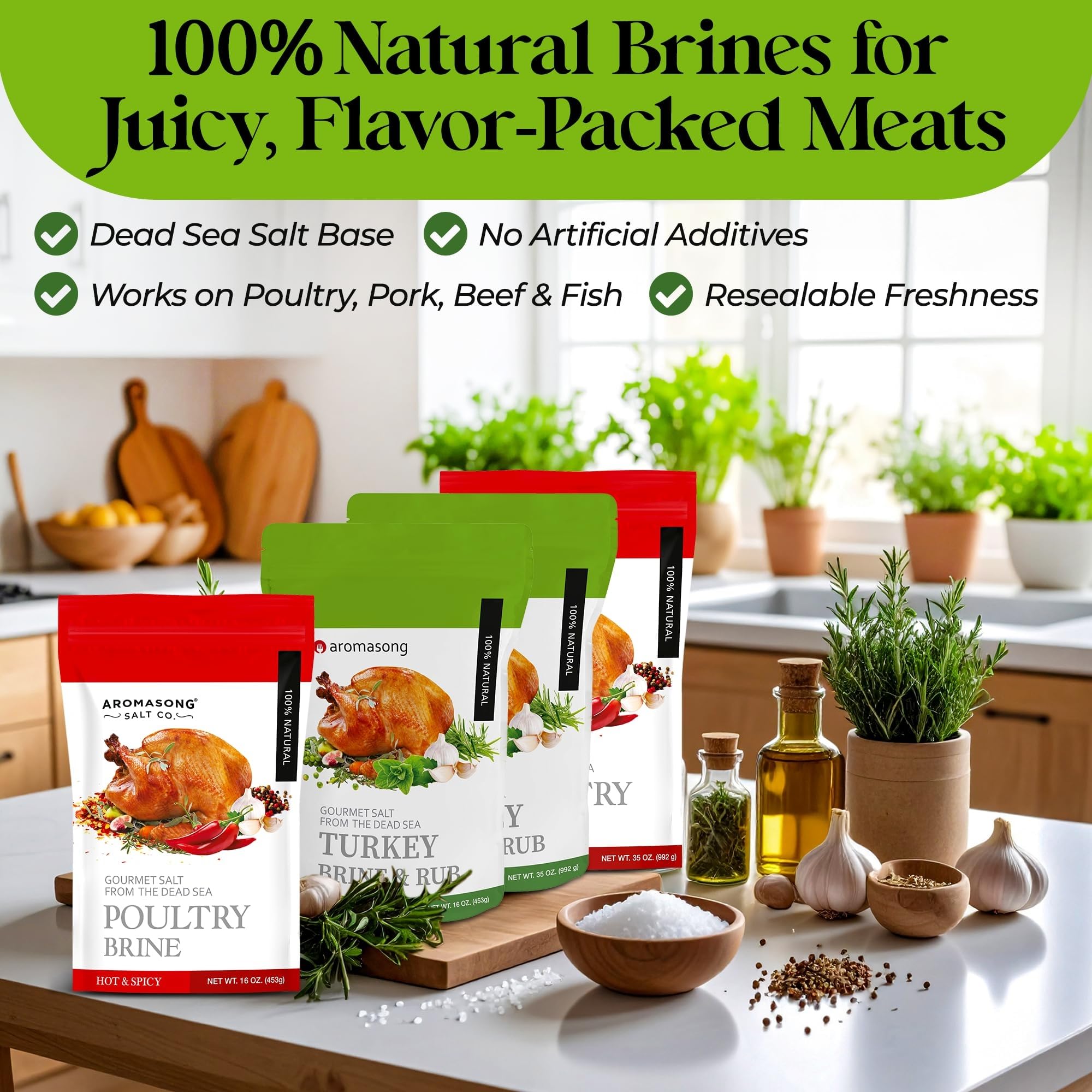 Aromasong Turkey Brine - HERBS DE PROVENCE with Mediterranean Combo Set, 1 Lb. Bags (Total of 2 LBS) For Wet & Dry Brining, 100% Natural, Sea Salt Poultry Seasoning, Roasting, Grilling, & Smoking.
