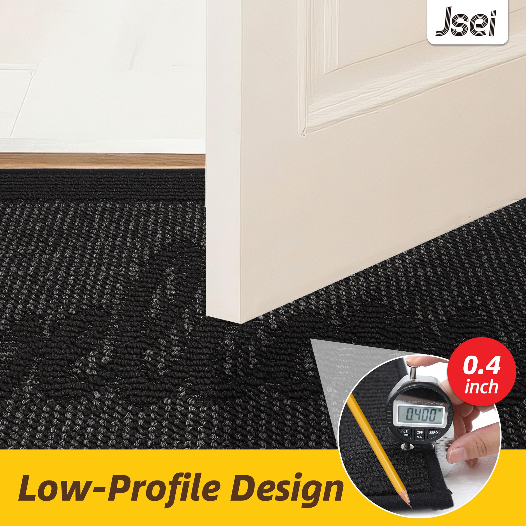 JSEI Door Mat 20"x 32",Absorbent Muddy Dirt Welcome Mat,Non-Slip Entryway Rugs Washable Indoor Entrance Mats,Low Profile Floor Mat for Entryway and Front Back Door,Black