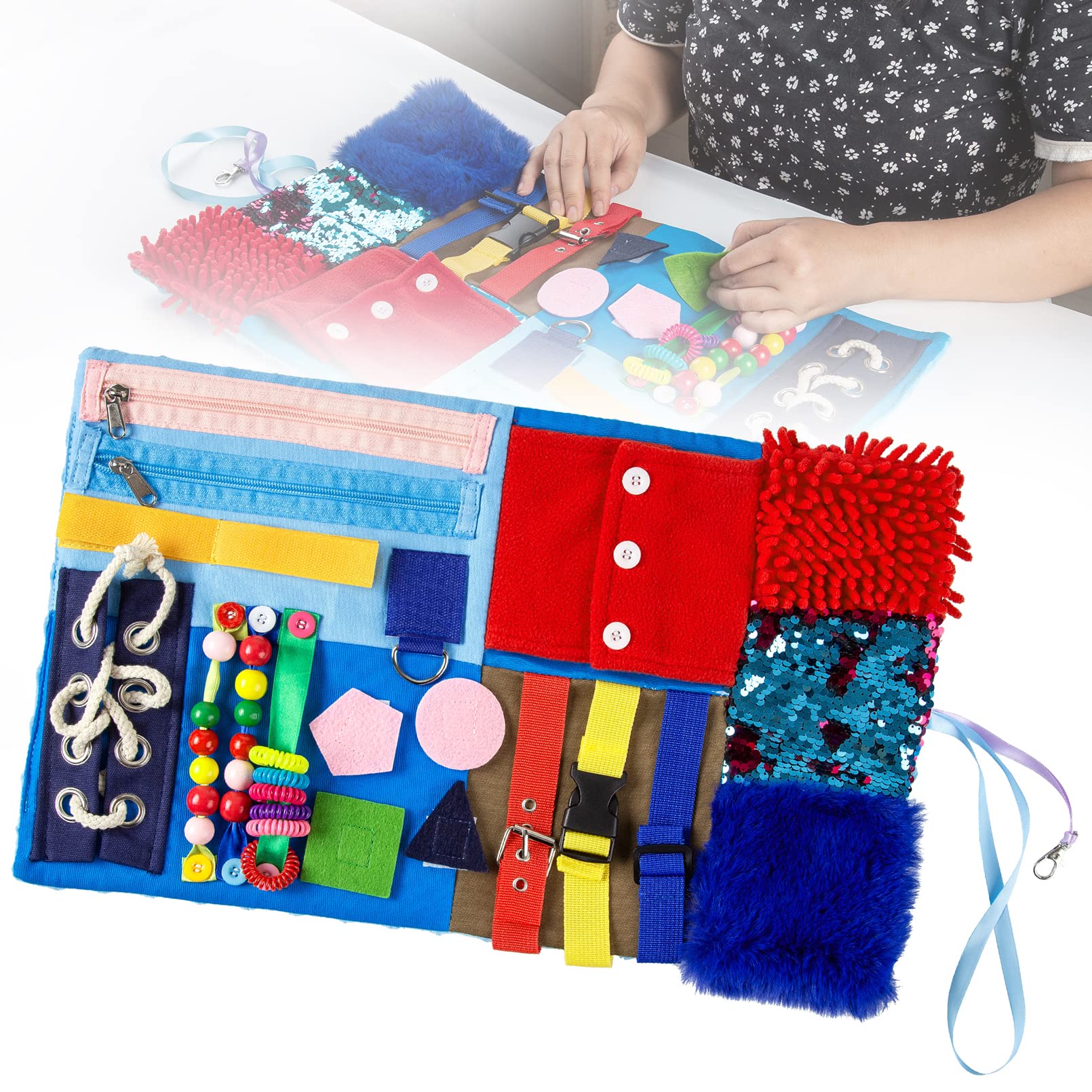 Fidget Blanket for Elderly with Dementia & Alzheimer's, Sensory Activities Mat Anxiety Relief Toys, Portable Lap Pad for Memory Loss, Autism ADHD Calming Gifts, 18-in-1 Busy Board, Mother's Day Gift