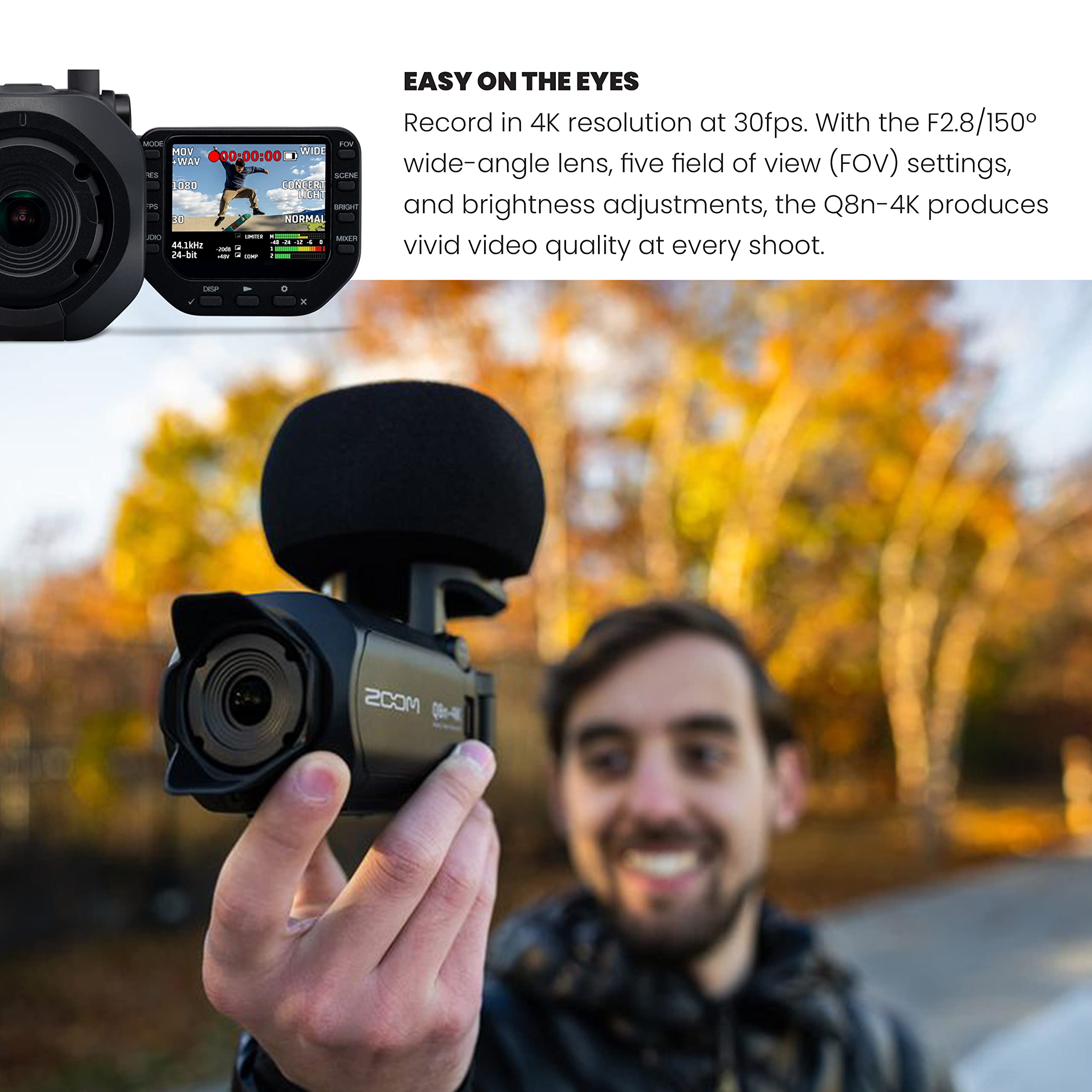 Zoom Q8n-4K Ultra High Definition Handy Video Recorder, Four Tracks of Audio Recording, for Record/Streaming Music, Podcasts + 128GB microSDXC Memory Card + Rechargeable Battery + Accessories – Bundle