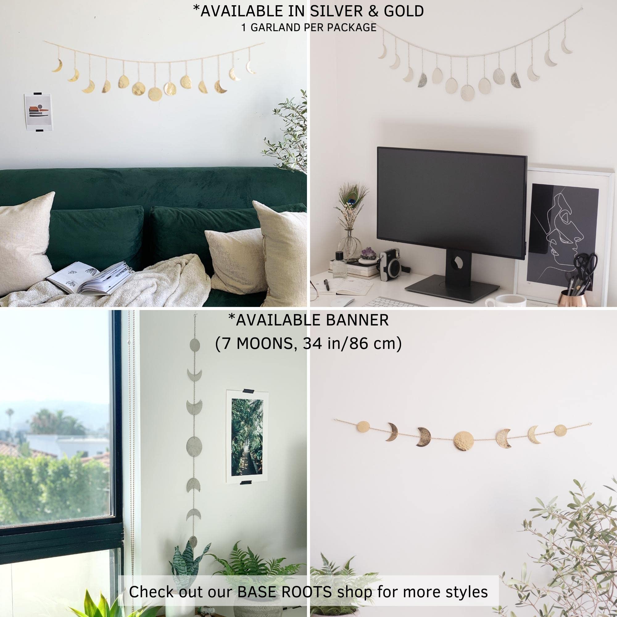 Moon Phase Wall Hanging, Handmade Gold Metal Moons Decor 13 Moons 36" Garland, Phases of The Moon, Celestial Wall Art, Bohemian Gold Room Decor Aesthetic Zen Boho Girl Bedroom Headboard Dorm