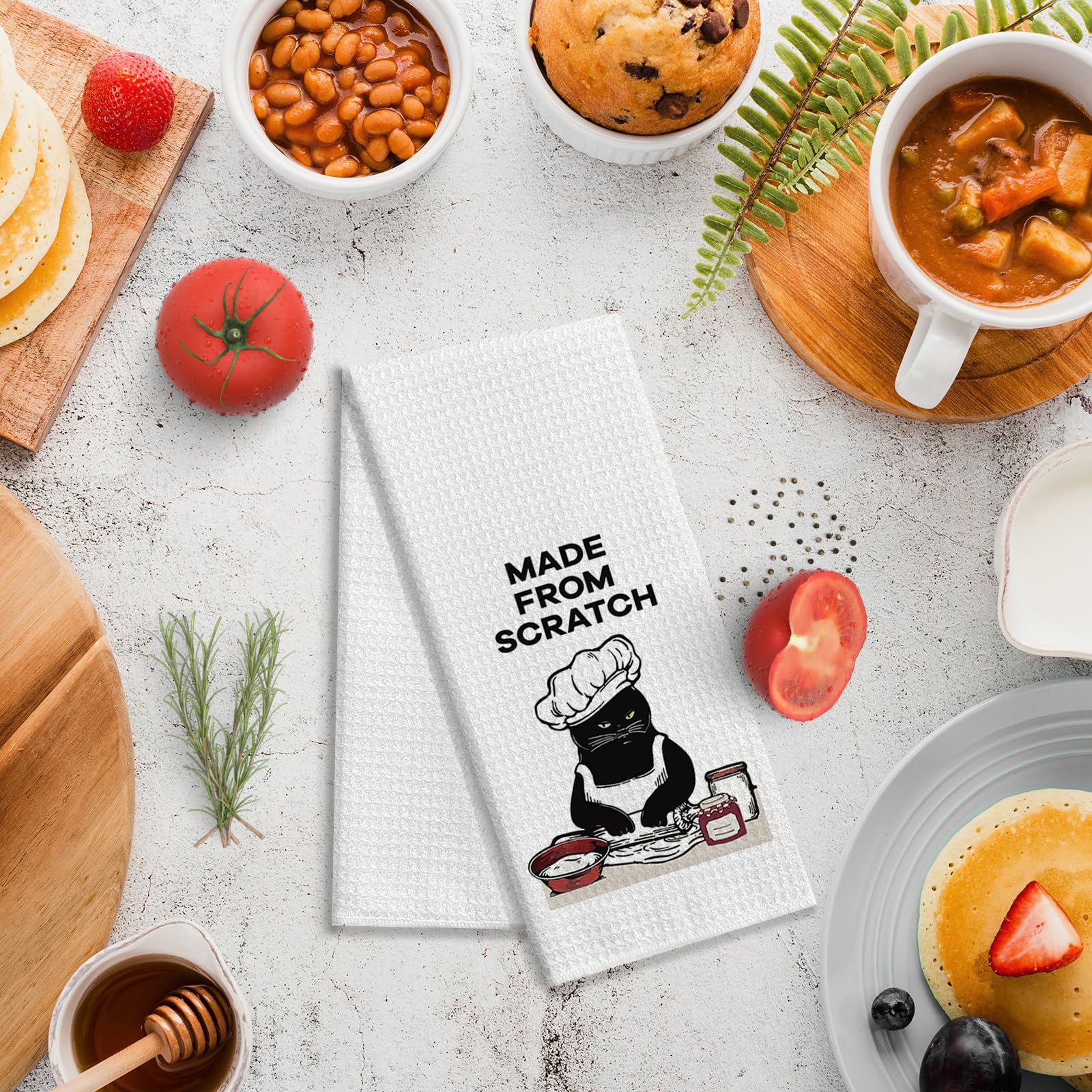 zcyhtqp Made from Scratch,Funny Kitchen Towels,Funny Dish Towels with Sayings,Dish Towels for Kitchen Decor,New Home Housewarming Gifts,Cat Kitchen Towel,Cat Mom,Cat Lover Gift