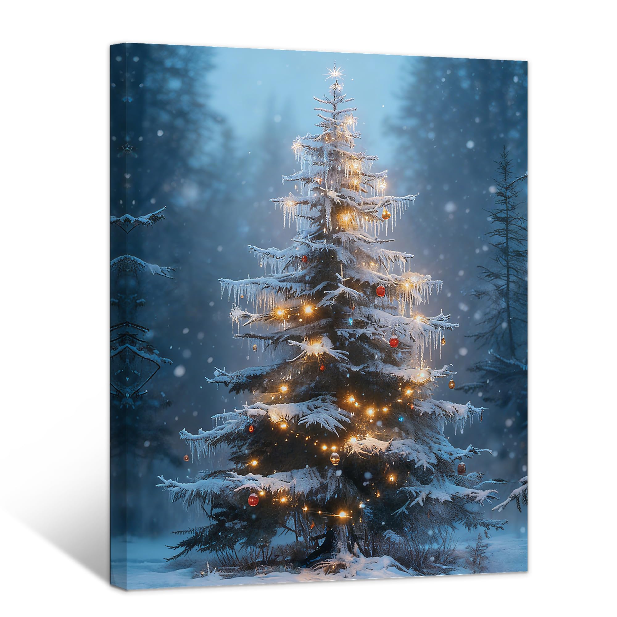 GagetElec Vintage Christmas Tree Framed Canvas Wall Art Rustic Winter Christmas Pictures Decoration for Bedroom Bathroom Living Room Xmas Holiday Gifts(Picture 11, 12" L x 16" W)