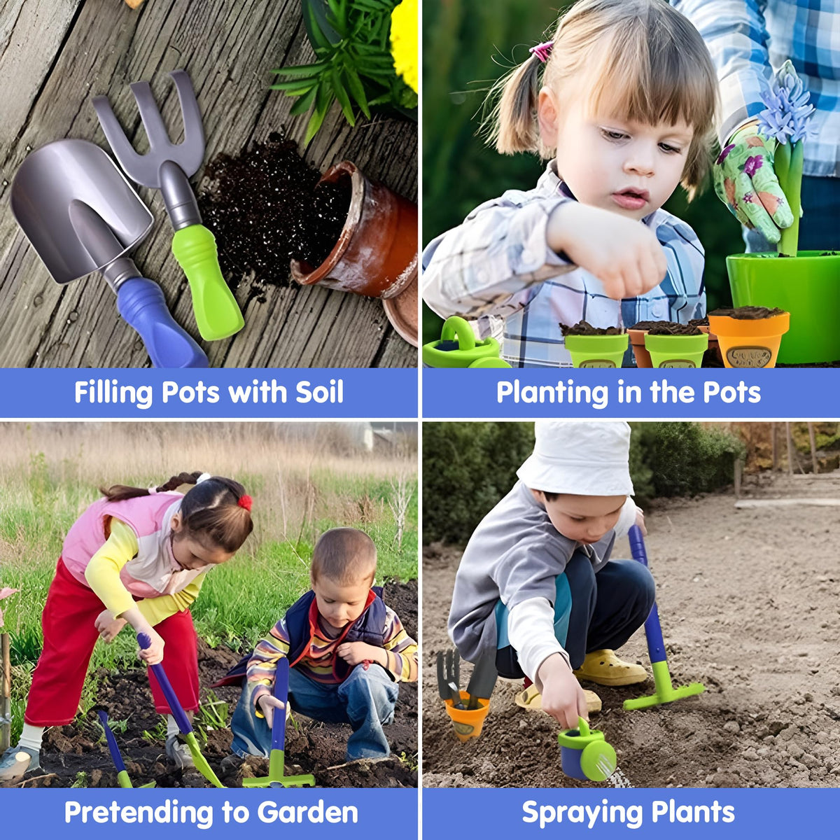 Liberty Imports Pull Along Garden Wagon and Gardening Tools Toy Play Set for Toddlers, Kids with Outdoor Tools, Plant Pots, Accessories