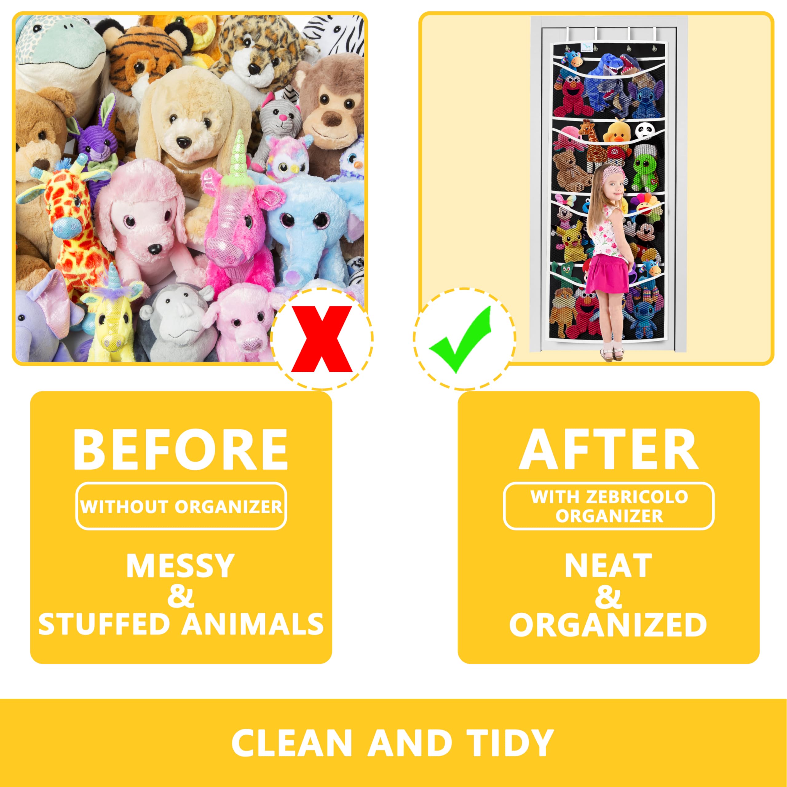 Zebricolo,stuffed animal storage,The solution you have been looking for,stuff animal organizer,Holds a lot,toy storage,Way better than the ceiling hammocks,over the door,stuffy storage,Black+White