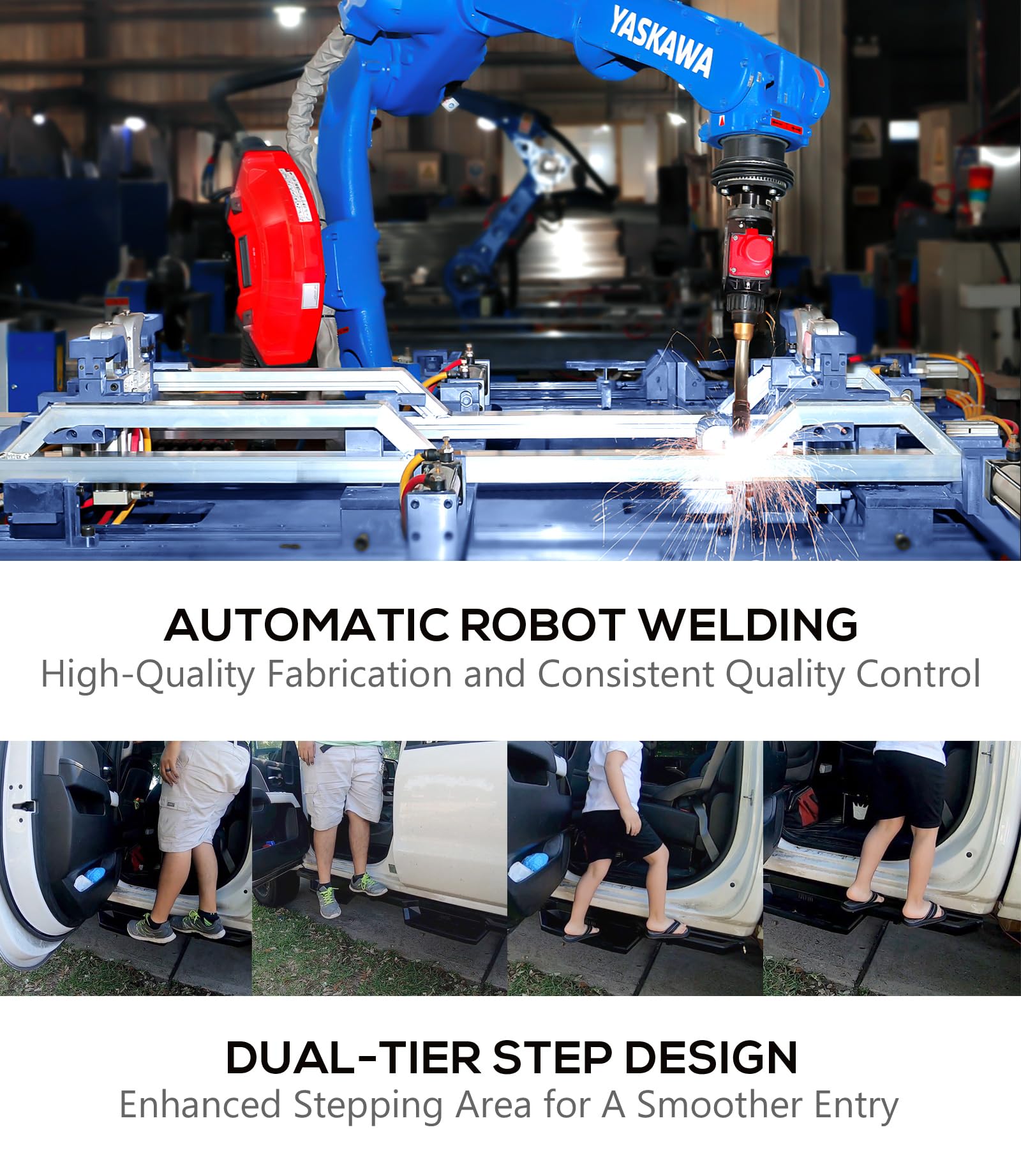APS Stainless Steel 6.5in Nerf Bars Pocket Steps Square Tube Rocker Guards Compatible with Dodge Ram 1500 2500 3500 Crew Cab 09-18