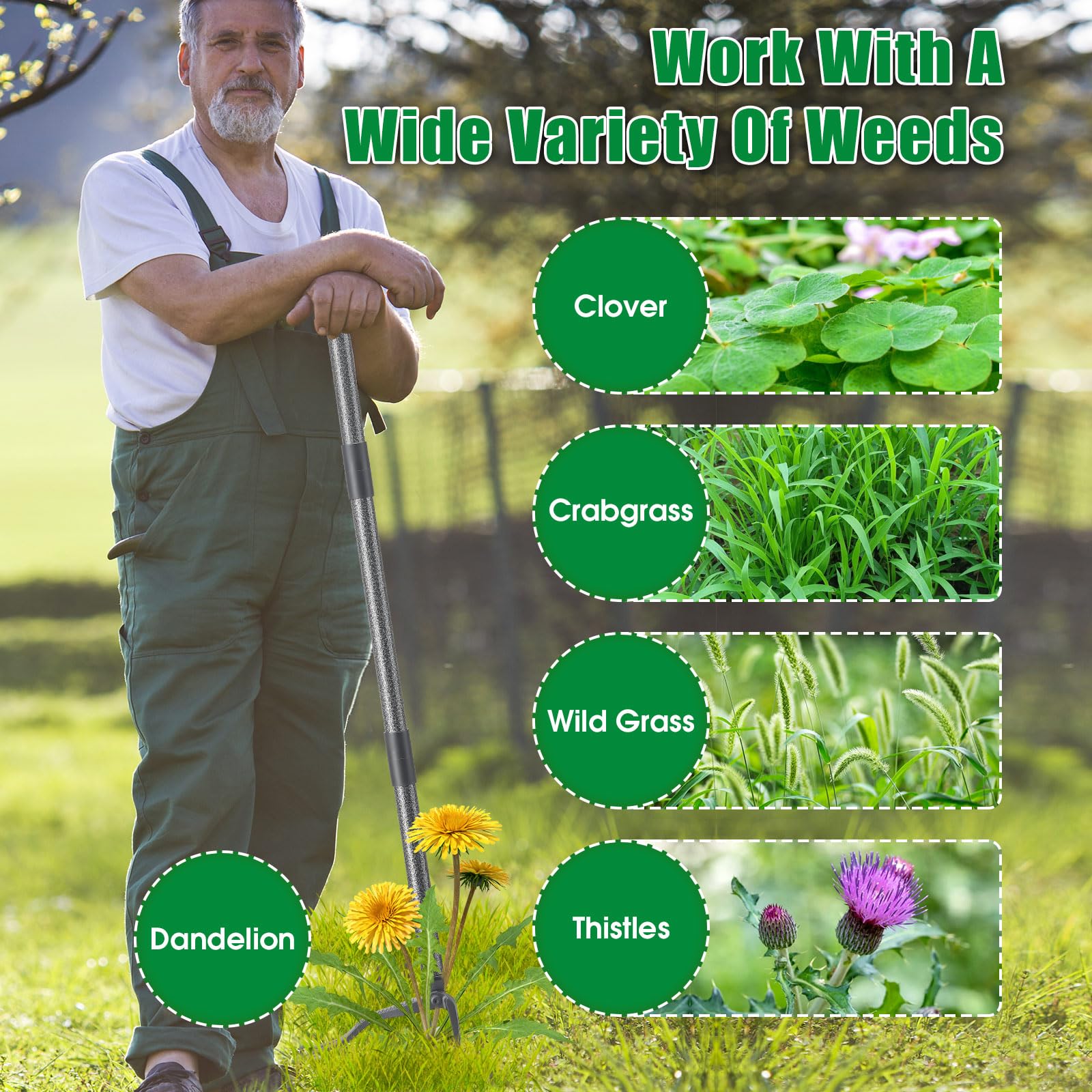 Weed Puller Tool, Stand Up Manual Weeder, Heavy Duty Garden Weeding Tool with 60 inch Long Handle,4 Claw Steel Head, Uprooting Dandelion Removal Gardening Tools for Lawn Grass Grabber