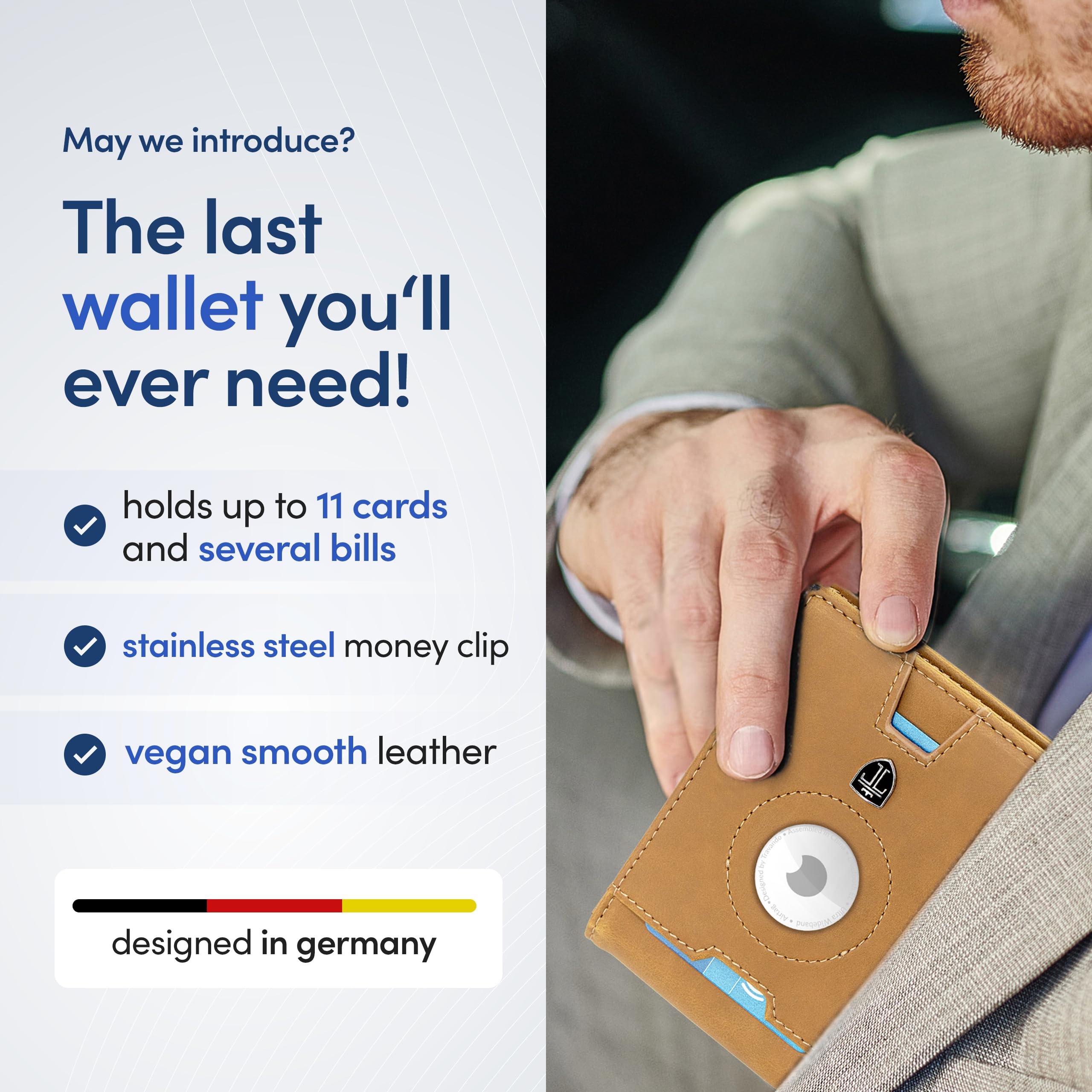 TRAVANDO AirTag* Wallet Mens Wallet with Money Clip Air Tag Wallet Card Holder RFID Blocking Bifold Gifts for Men