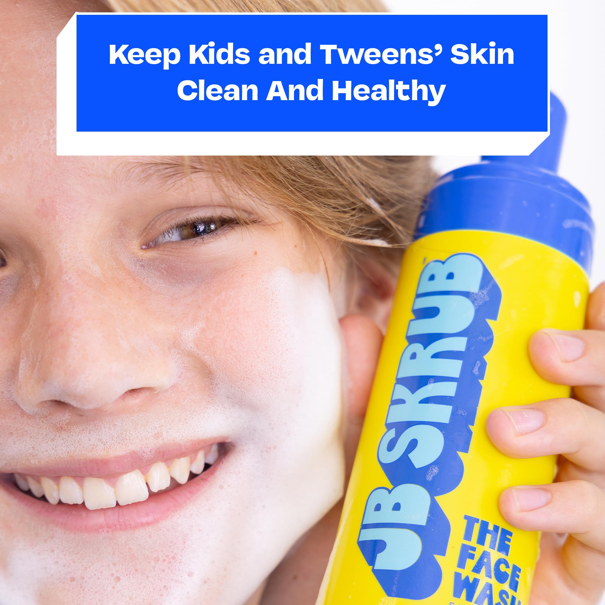JB SKRUB The Face Wash - Gentle Facial Cleanser for Kids, Tween and Teen Boys - Fragrance-Free Foaming Face Wash with Aloe Vera & Chia Seed for Sensitive Skin - 5 Fl. Oz