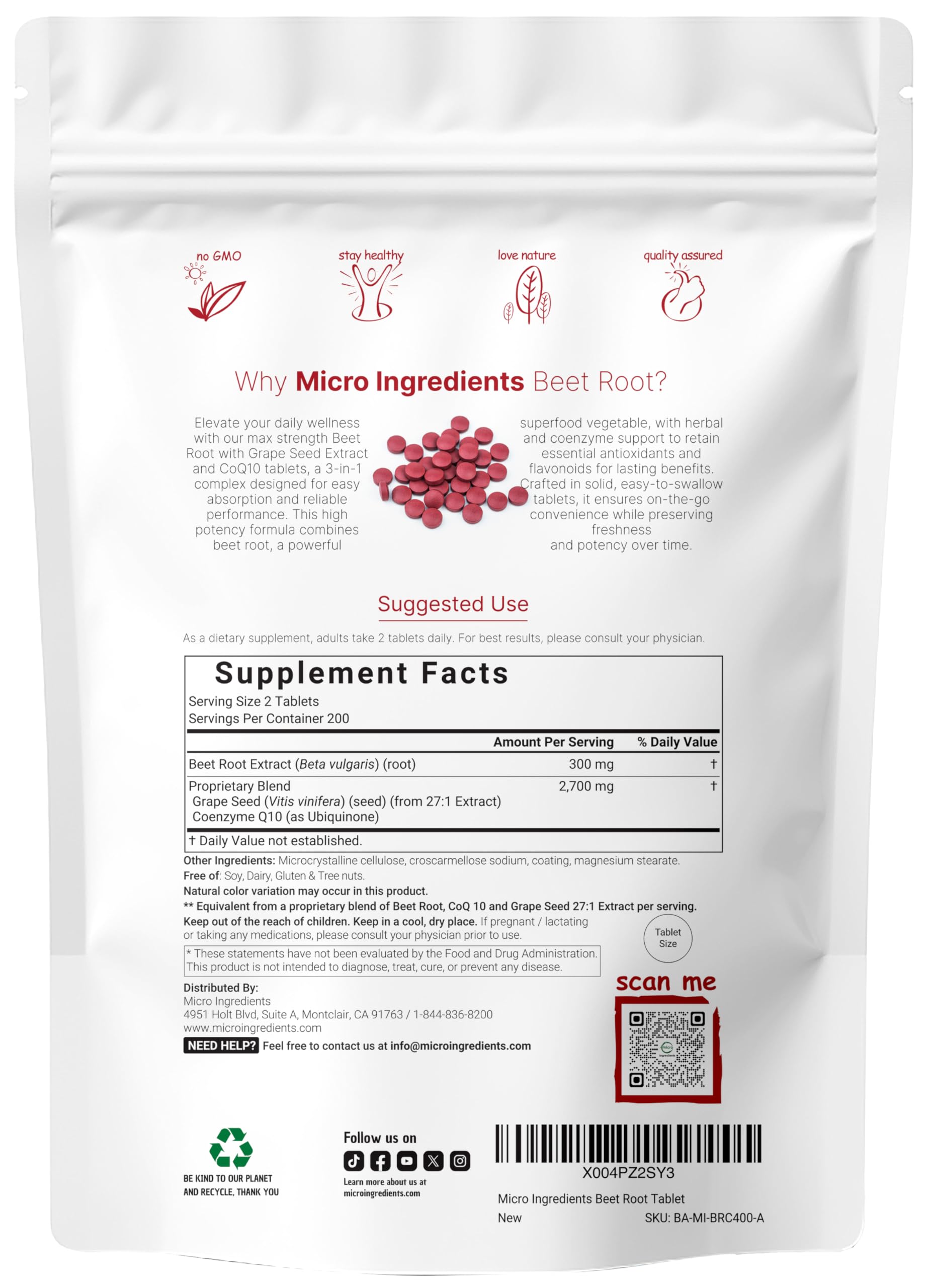 Beet Root 3,000mg with Grape Seed Extract & CoQ10, 400 Tablets | 200 Servings | Super Beets Supplements from Fresh Beetroot Extract for Nitric Oxide, Blood Pressure & Heart Health Support