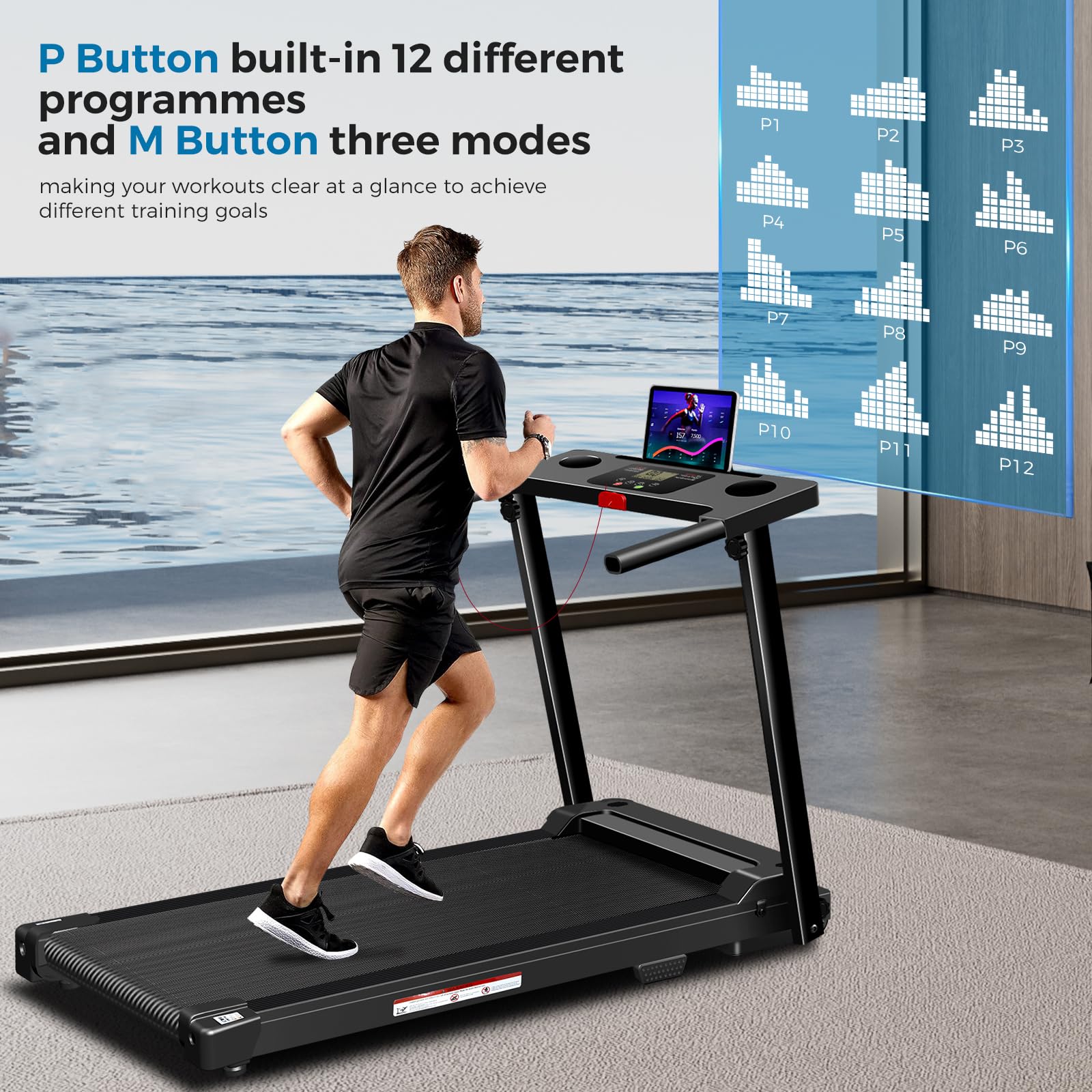 Treadmill with Handles, 2025 Upgraded Small Treadmills Home, Portable Electric Treadmills for Home 300 lbs Capacity,Walking Pad Treadmill,Lightweight Folding Foldable Walking Pad with LED Display