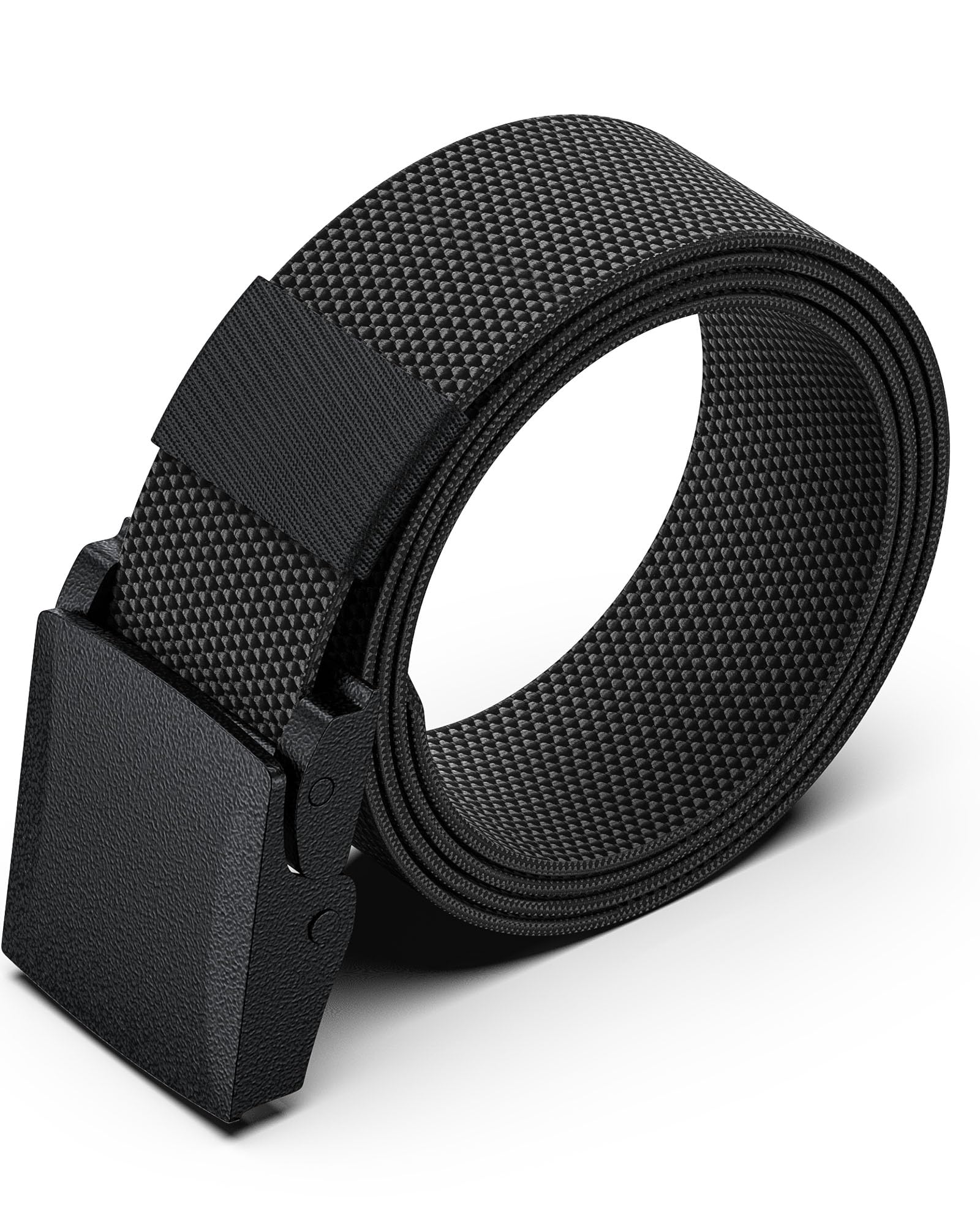 morsisho Tactical Belt Nylon Web Work Belt Cuttable No Holes Invisible Adjustable with Automatic Slide Buckle Belt for Waist Clip Fan 1 Pack (Black)