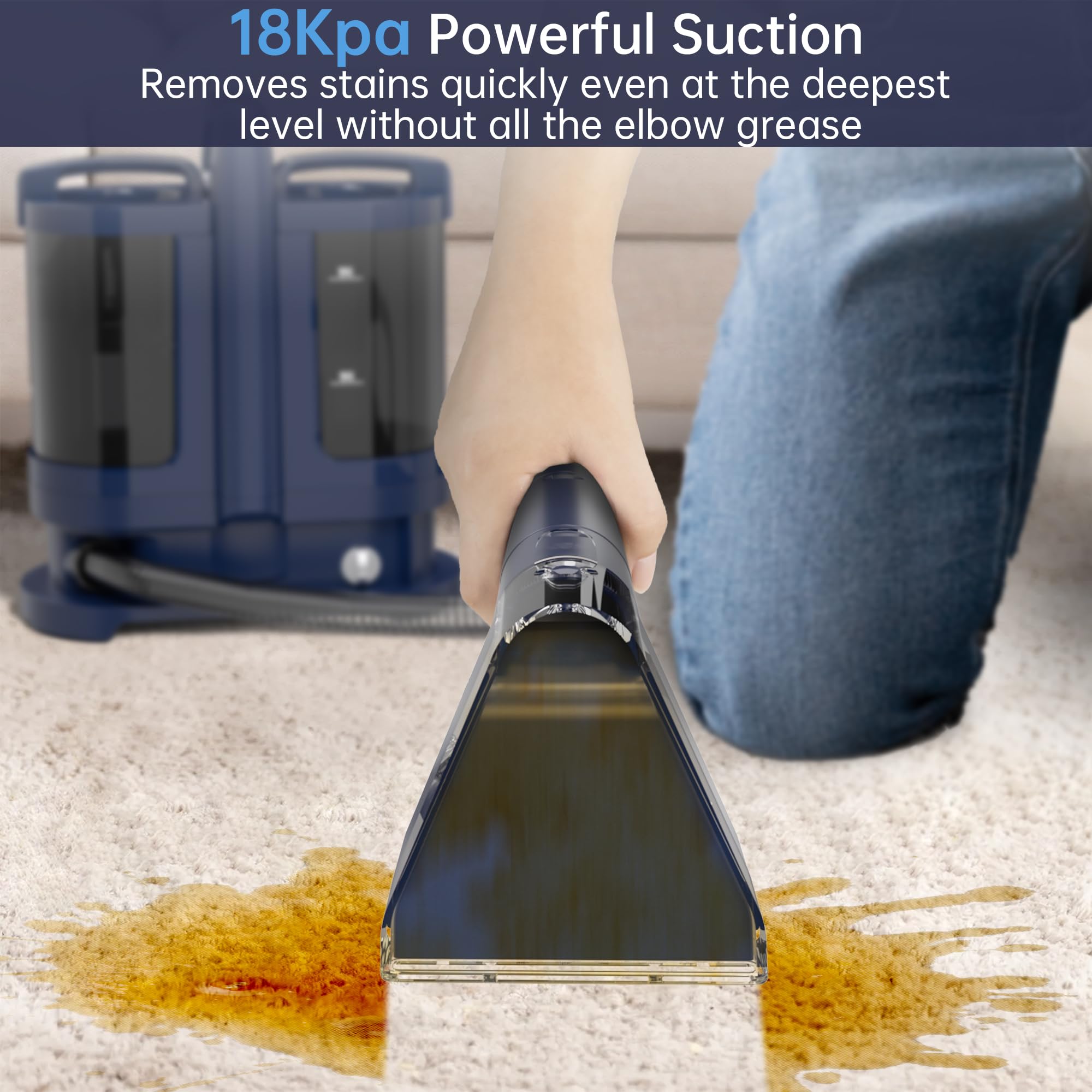 Carpet Cleaner Machine,18Kpa Upgraded Portable Carpet Upholstery Cleaner Machine,500W Powerful Suction Deep Spot Cleaning Machines for Couch,Car Seats,Upholstery&Furniture