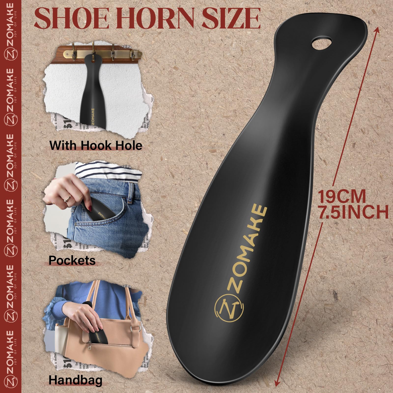 ZOMAKE Metal Shoe Horn,Small Travel Shoehorn for Men Women Kids,2 Pcs Portable Shoe Spoon Helper 7.5''