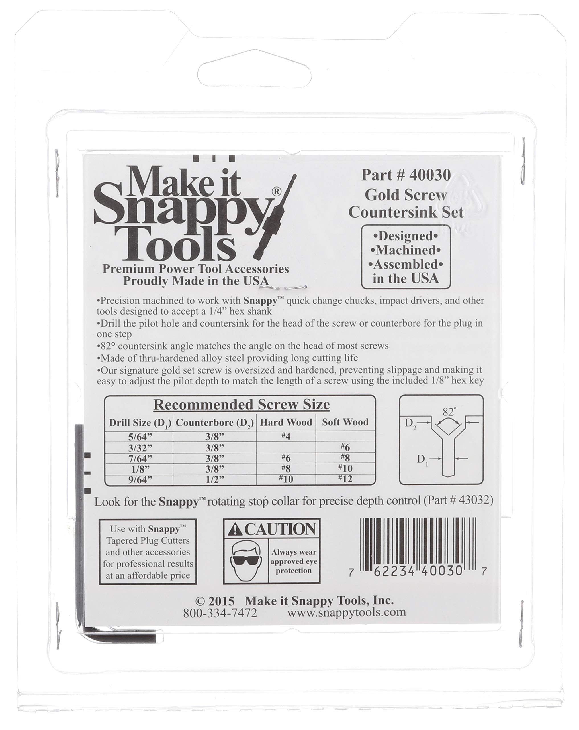 Make it Snappy Tools Quick-Change 5-Pc. Countersink Drill Bit Set. Proudly Made in The USA.