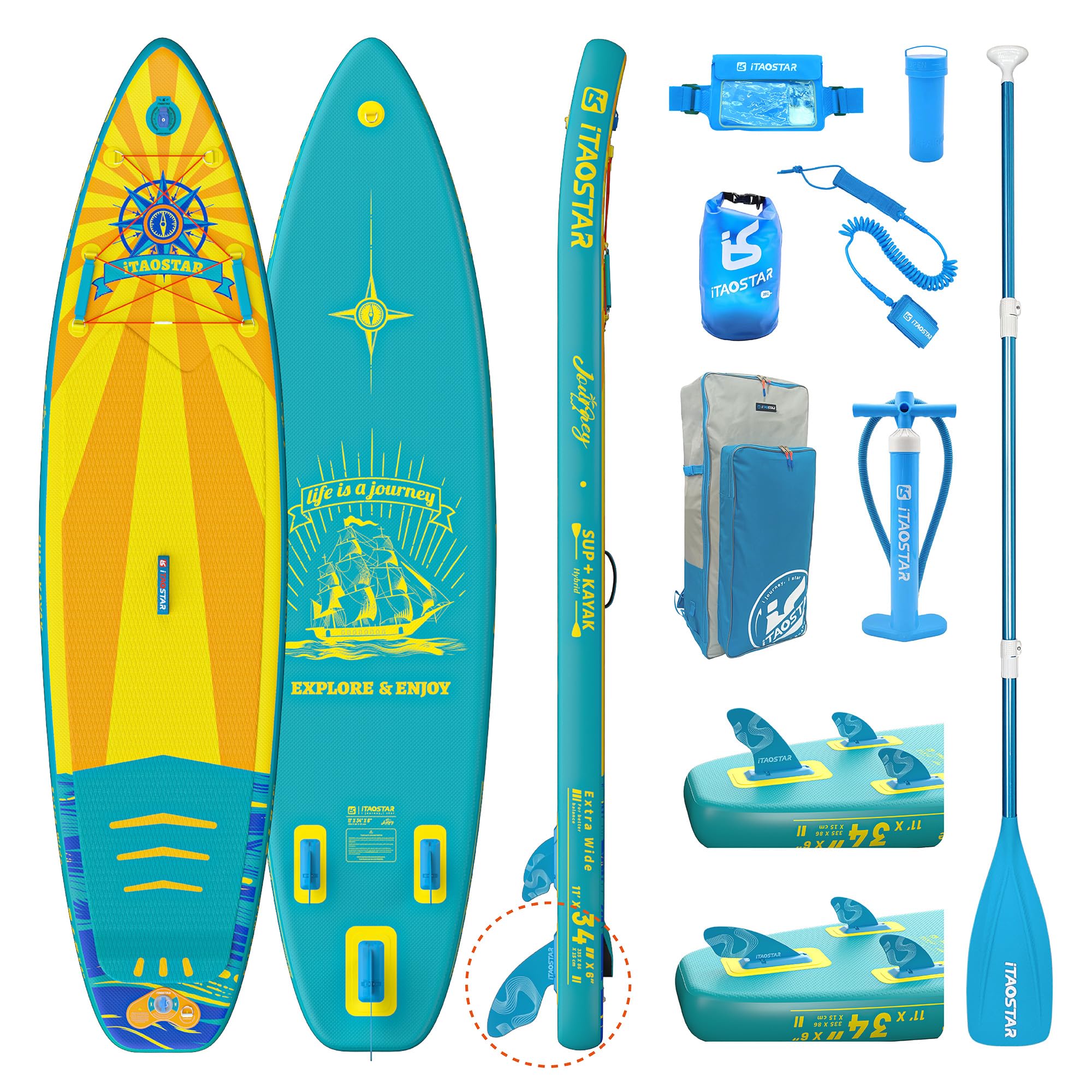 iTAOSTAR Journey J05AS 34" Extra Wide Stand Up Paddle Board, More Balance Inflatable Paddle Board with 5 Fins for Youth,Paddle Boards for Adults of All Skill Levels