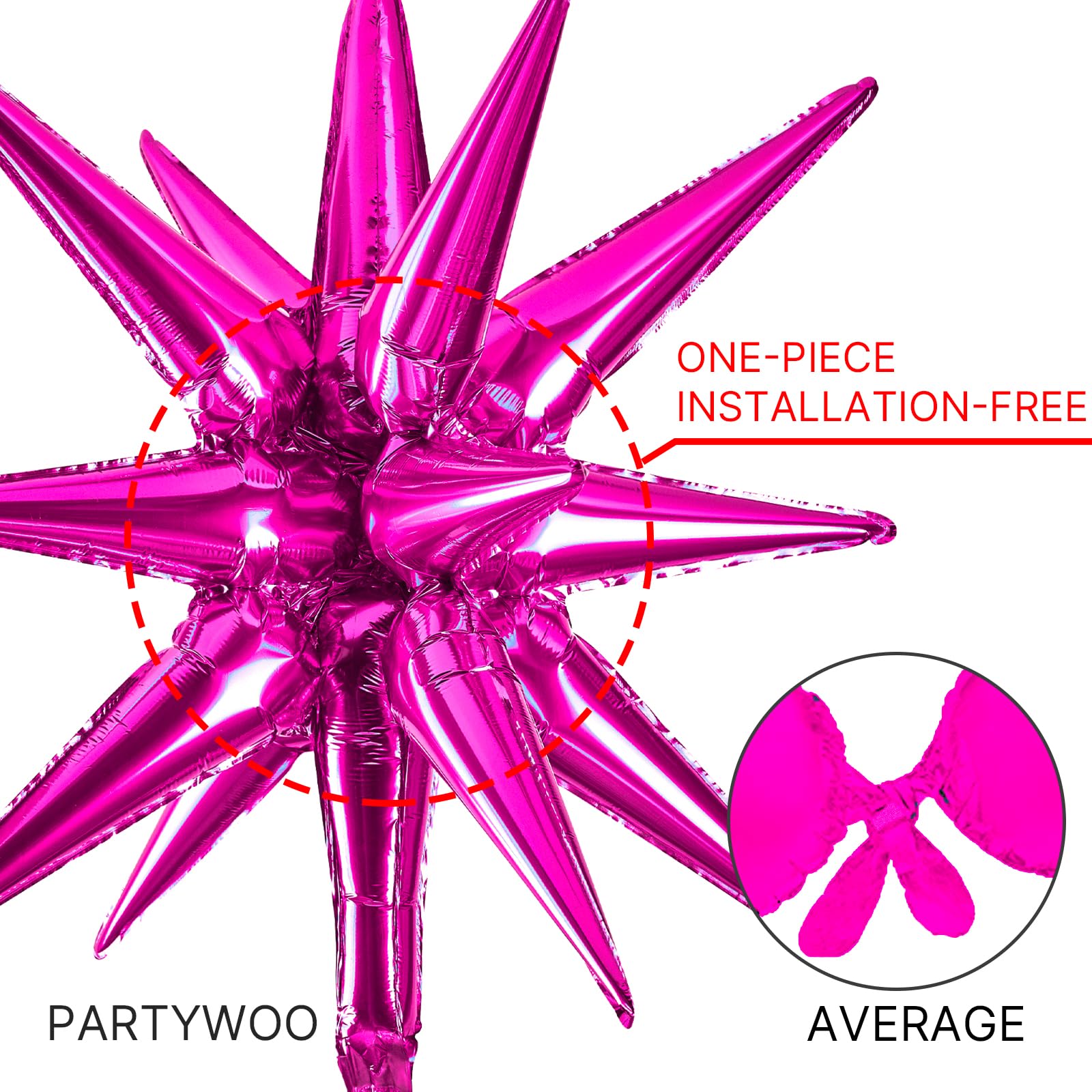 PartyWoo Metallic Pink Balloons 110pcs Different Sizes 18 12 10 5 Inch Pack 22 Inch Rose Pink Starburst Spike Star Foil Mylar Balloon Arch Kit for Birthday Wedding Party Decorations Pink-G114