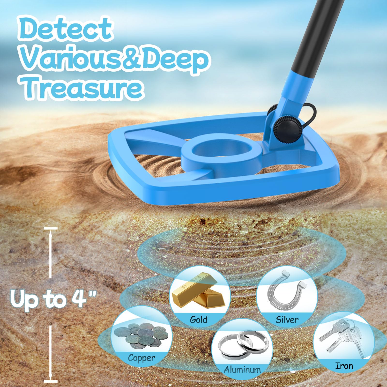 OMMO Metal Detector, Rechargeable Built-in Battery Kids Metal Detector with Funny LCD Display, Adjustable Metal Detectors for Kids with IP67 Waterproof 6.5” Search Coil for Exploring Outdoor