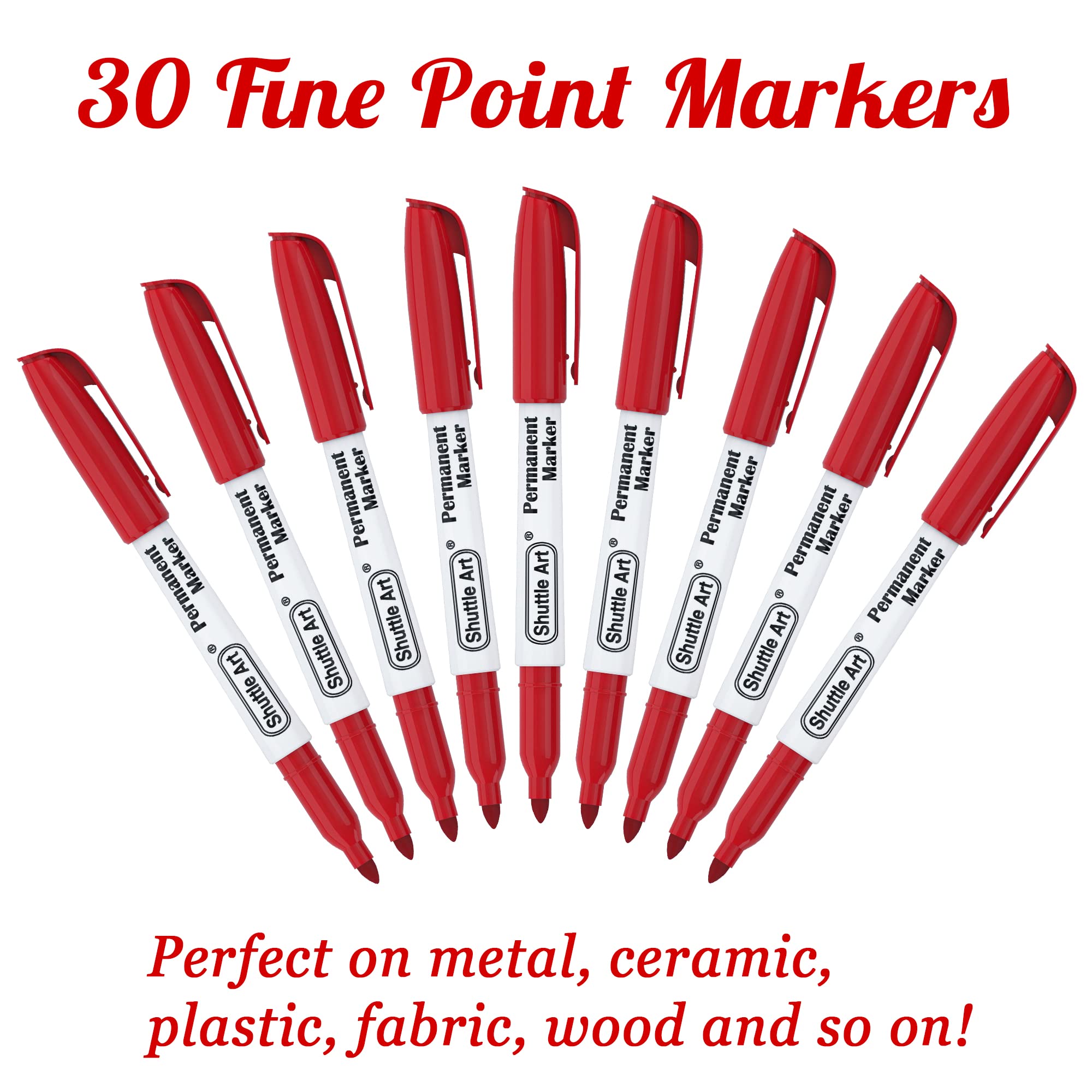 Shuttle Art Permanent Markers, 30 Pack Red Permanent Marker set,Fine Point, Works on Plastic,Wood,Stone,Metal and Glass for Doodling, Marking…