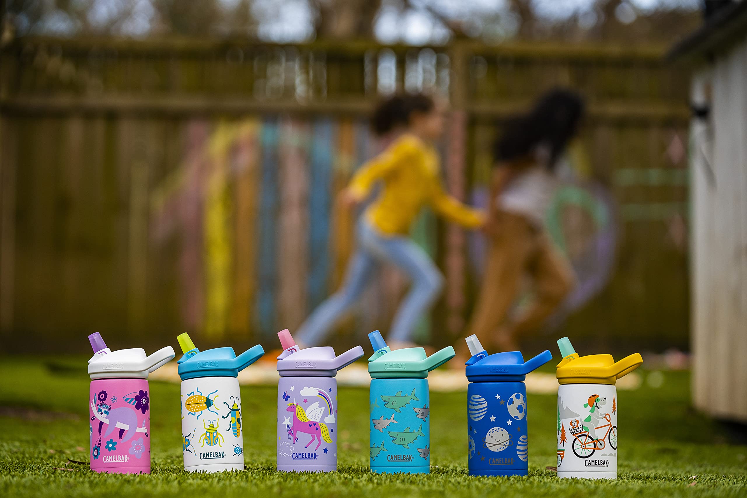 CamelBak Eddy+ Kids Bite Valve Straw Insulated Stainless Steel Water Bottle Space Smiles, 12oz