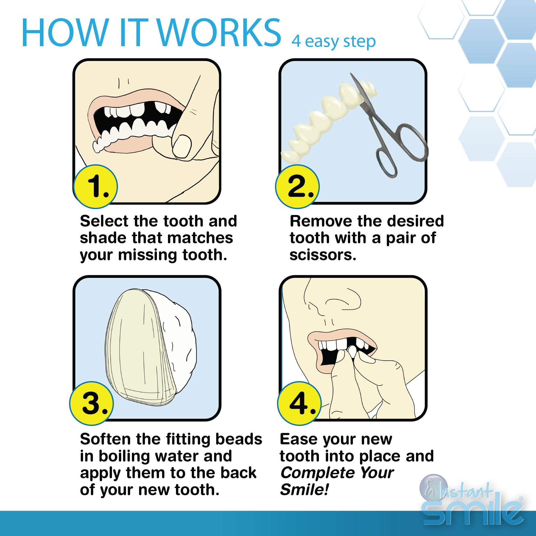 Instant Smile Complete Your Smile Temporary Tooth Replacement Kit - Replace a Missing Tooth in Minutes - Patented
