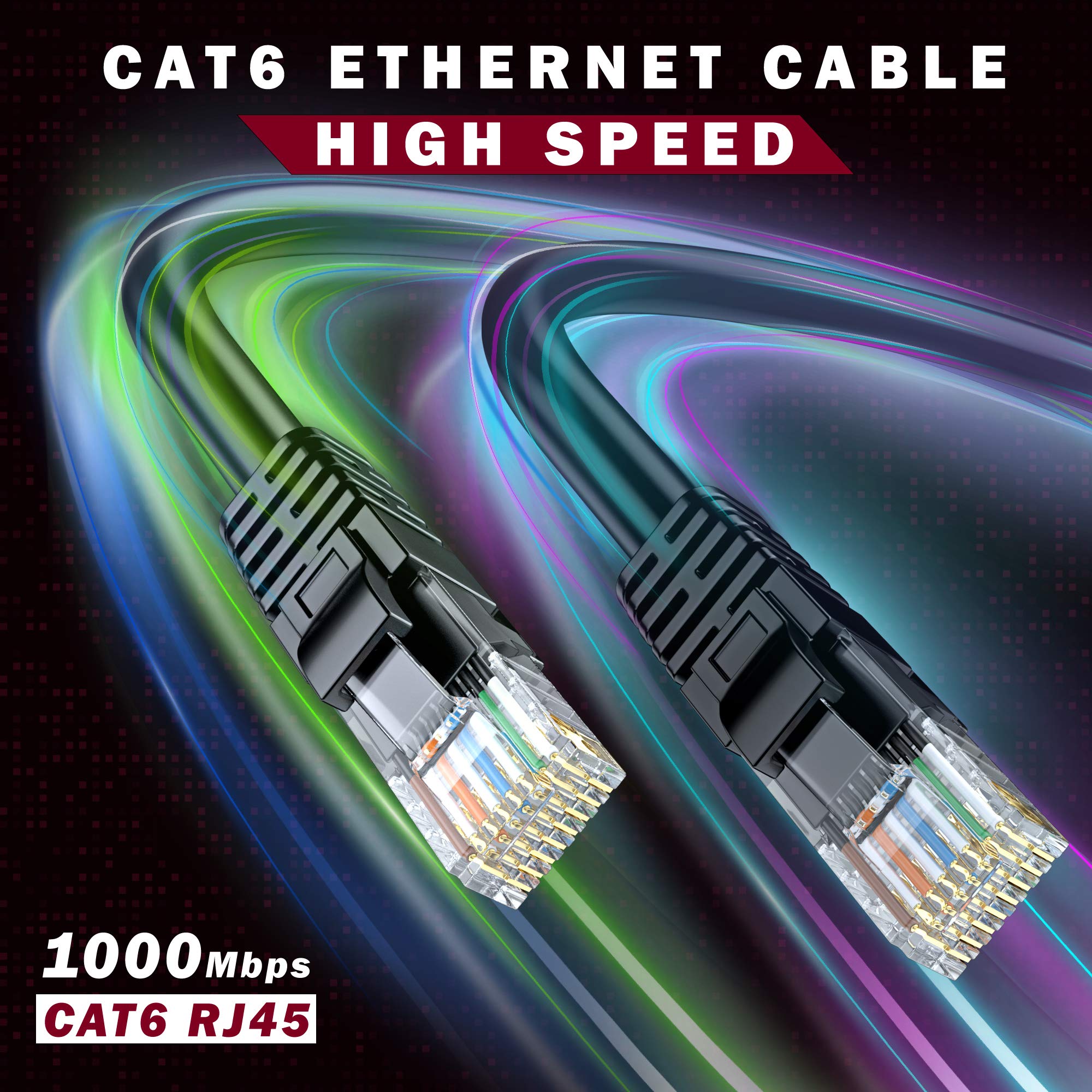 Maximm Cat 6 Ethernet Cable 40 Ft, 100% Pure Copper, Cat6 Cable LAN Cable, Internet Cable, Patch Cable and Network Cable - UTP (Black) 40 Feet