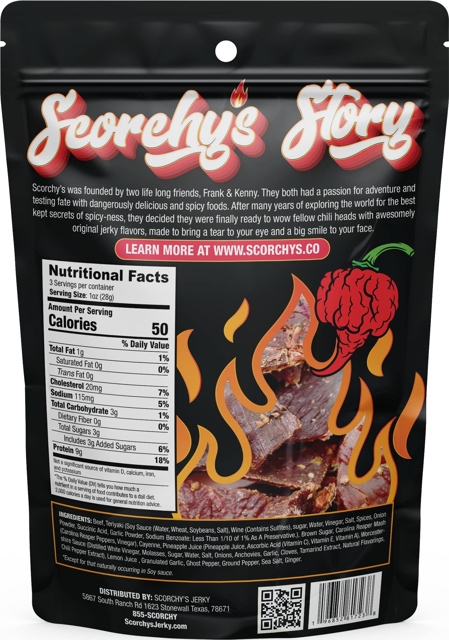 Scorchy's Jerky - Carolina Reaper Beef Jerky - Hand-Crafted Small Batch Jerky - Spicy High Protein Snack | Low Calorie and Low Fat - 30z - 1 pack