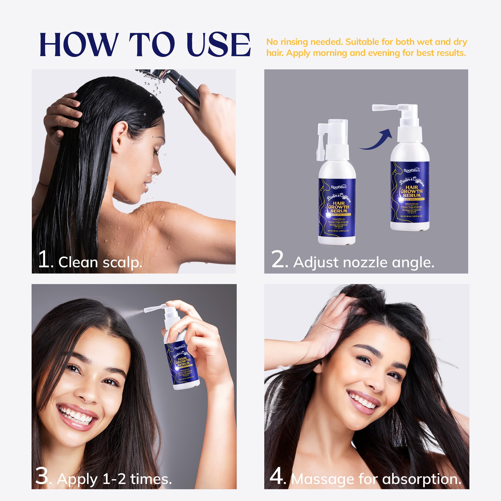 Hair Growth Spray, Rice Water & Biotin & Caffeine, Hair Growth Serum for Men & Women, Hair Oils for Hair Growth -Longer, Fuller Hair, Enriched with Seven Herbal Extracts 2.03 Fl Oz (Pack of 1)