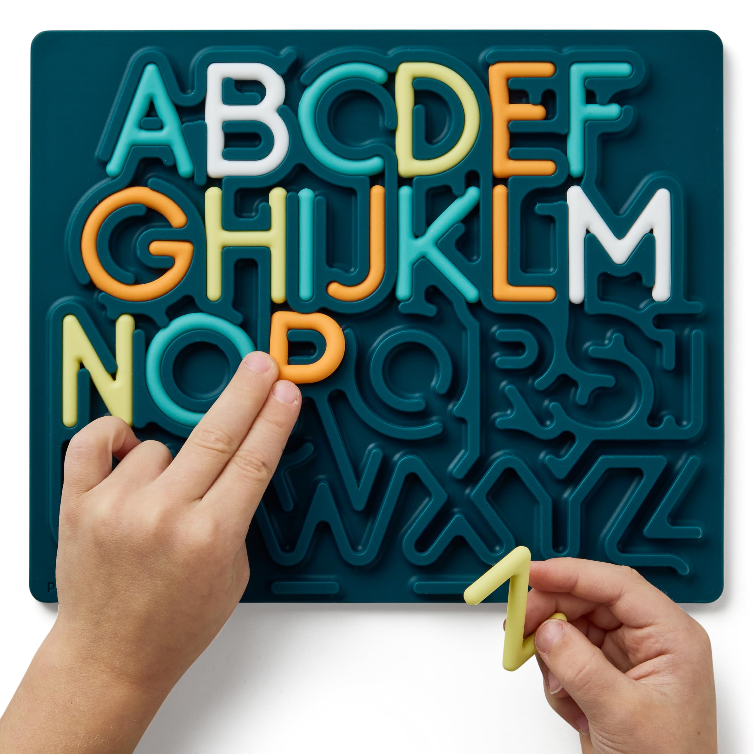 Pushpeel Sensory Learning Activity Board – Silent Silicone Tracing Puzzle Toy for Preschoolers – Uppercase Alphabet – Spruce