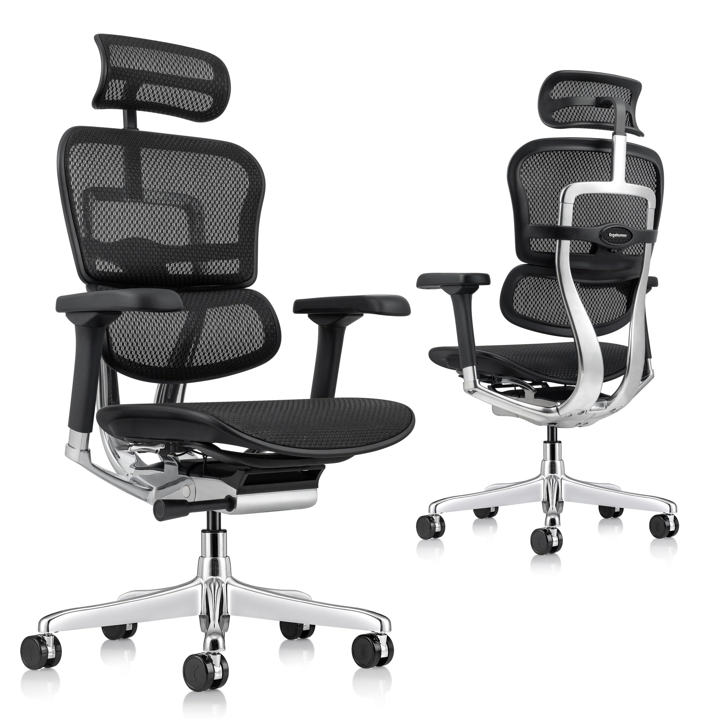 Ergohuman Eurotech GEN2 – High Back Black Mesh Office Chair with Adjustable and Flexible Lumbar Support – Headrest, Seat Slider, Armrests, and Height Adjustment