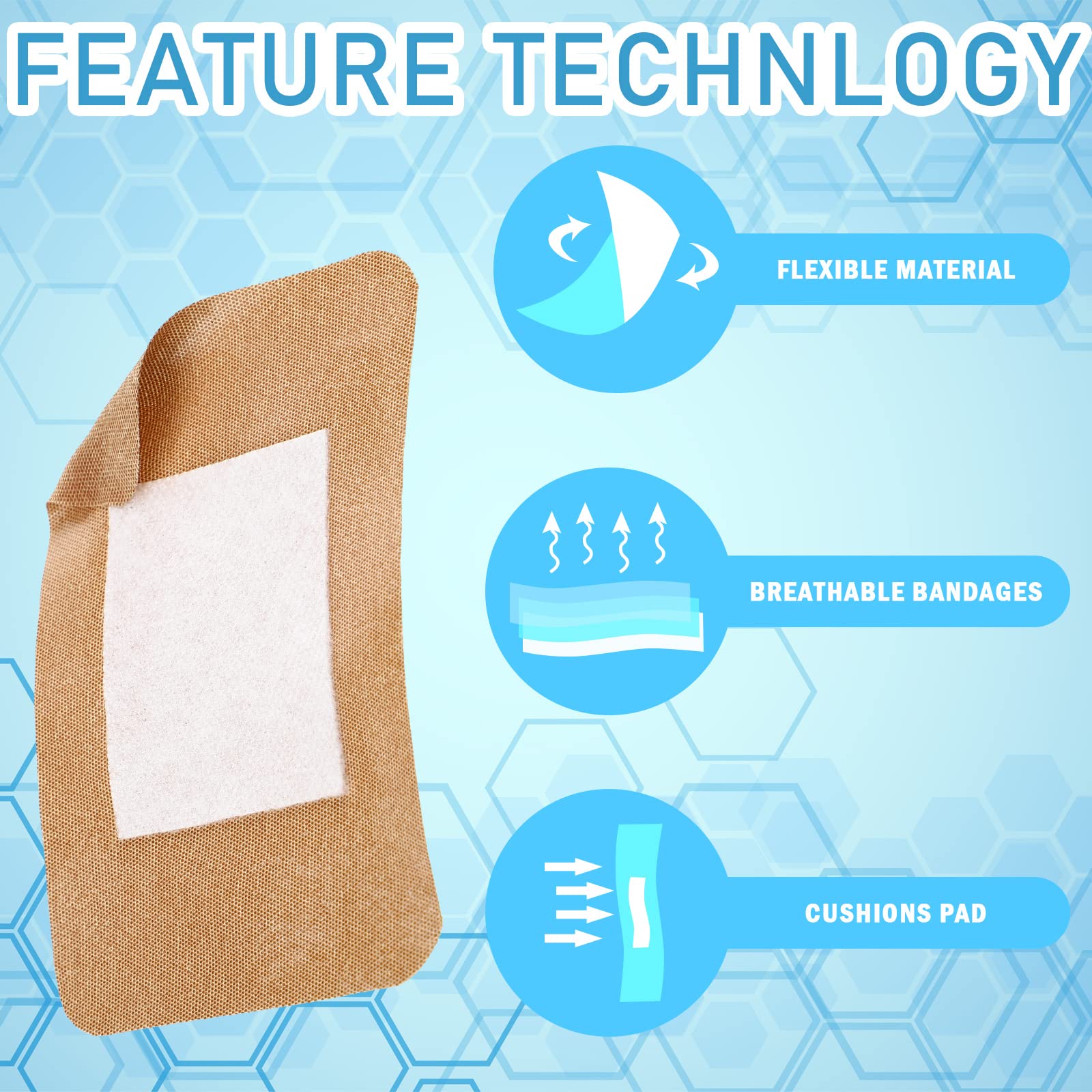 Marsui Large Bandages 3 x 4 Inch Wound Care Flexible Adhesive Bandages Latex Free Fabric Bandages for Care and Protect Wounds Large Size for First Aid Wound Care Assorted Bandages (100 Pcs)