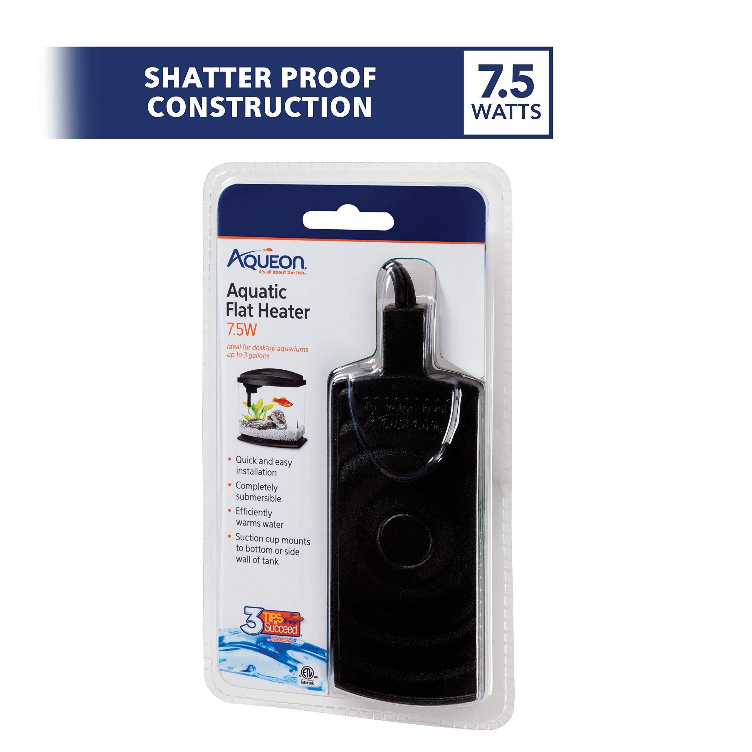 Aqueon Small Aquarium Fish Tank Submersible Mini Flat Heater Up to 2.5 to 5 Gallon Aquariums, 7.5 Watts