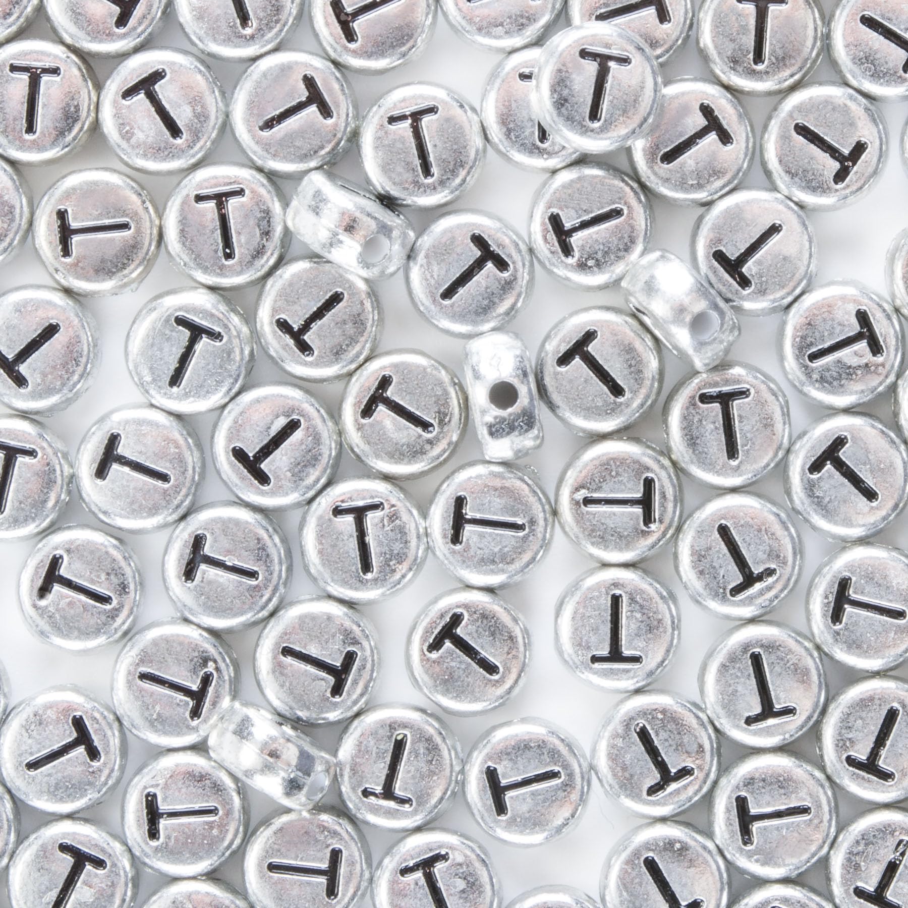 Yiizzxin 200Pcs Round Ancient Silver Letter T Beads,4x7mm Flat Letter-T Bead for Bracelets,Alphabet Beads for Jewelry Making DIY Necklaces Crafts Supply(Silver-T)